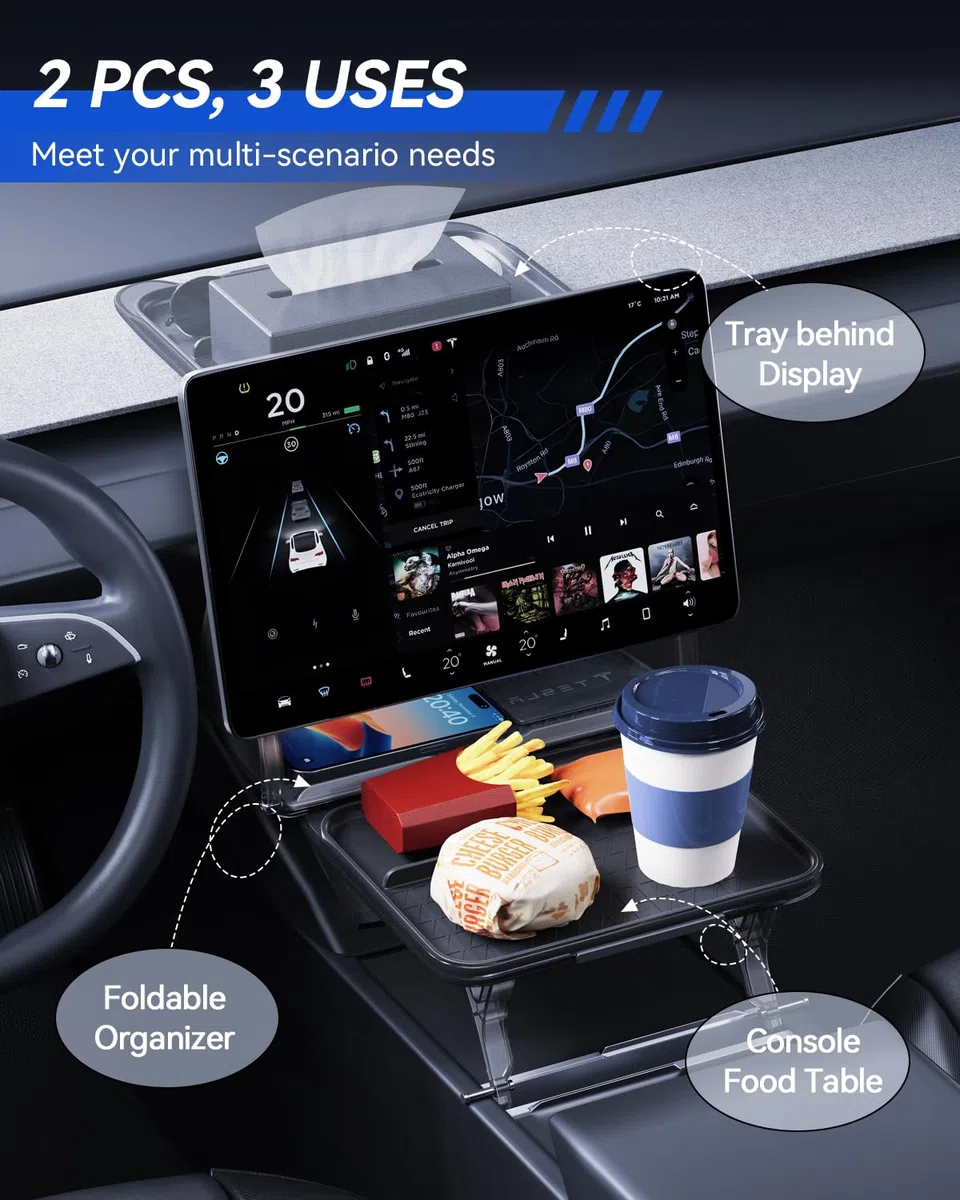 Organizador debajo de la pantalla para Tesla Model Y 2020-2026 Caja de almacenamiento de mesa pequeña detrás de la pantalla Tesla Model Y Juniper Accesorios