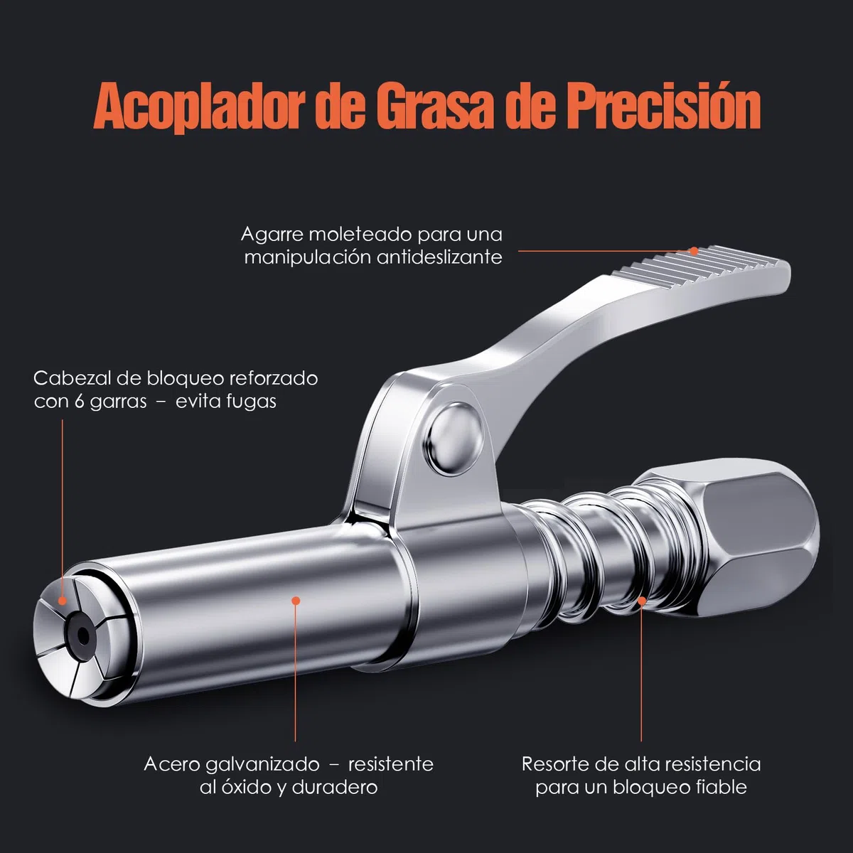 TRILINK Boquilla Engrasadora 2 Piezas – Acoplador de Pistola de Grasa con Liberación Rápida y Uso con Una Mano – 6 Mordazas – Adaptador 1/8" NPT Compatible con Engrasadores SAE y Métricos