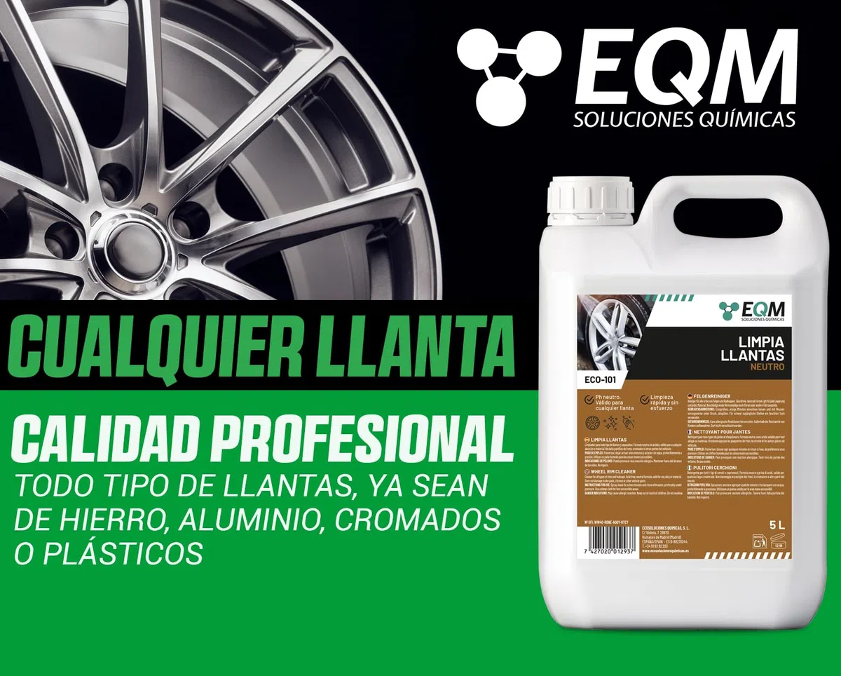 EQM - ECO-101 - Limpia Llantas Coche - 5L - Sin ácidos, pH Neutro - Elimina la Suciedad sin Esfuerzo - Todo Tipo de Llantas - Potente y Seguro