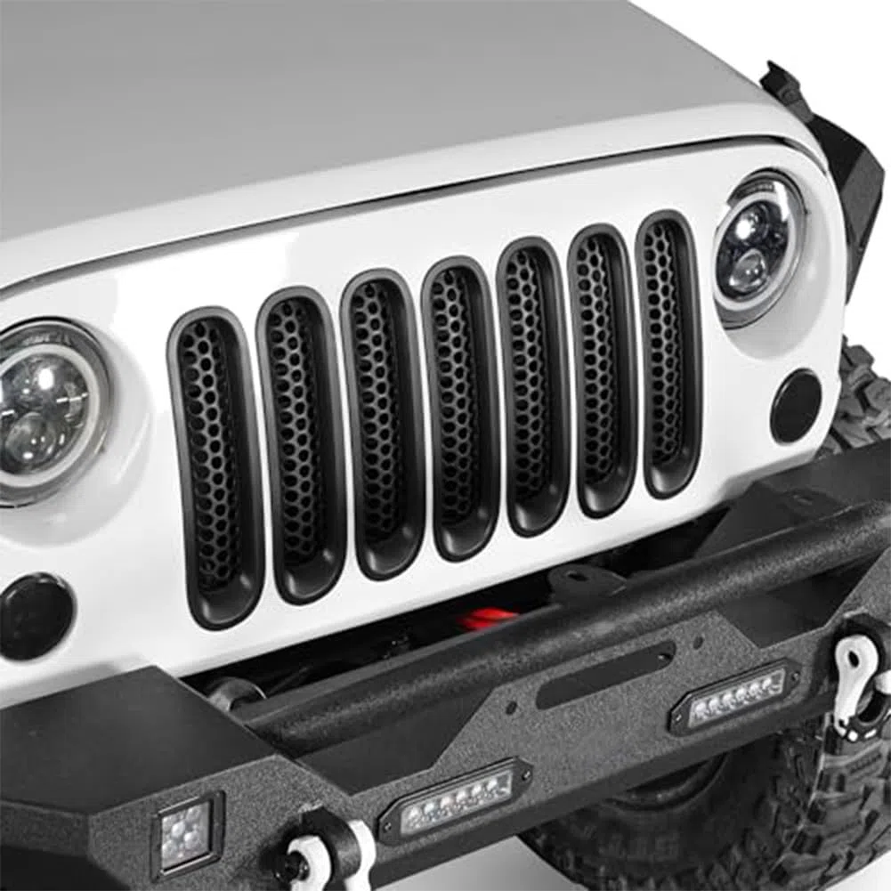 Cubierta de rejilla delantera para modelos Jeep JK Wrangler e Infiniti, repuesto para automóviles en negro con chapado en plata, parte exterior de plástico ABS para automóvil, 13.6 x 6.4 x