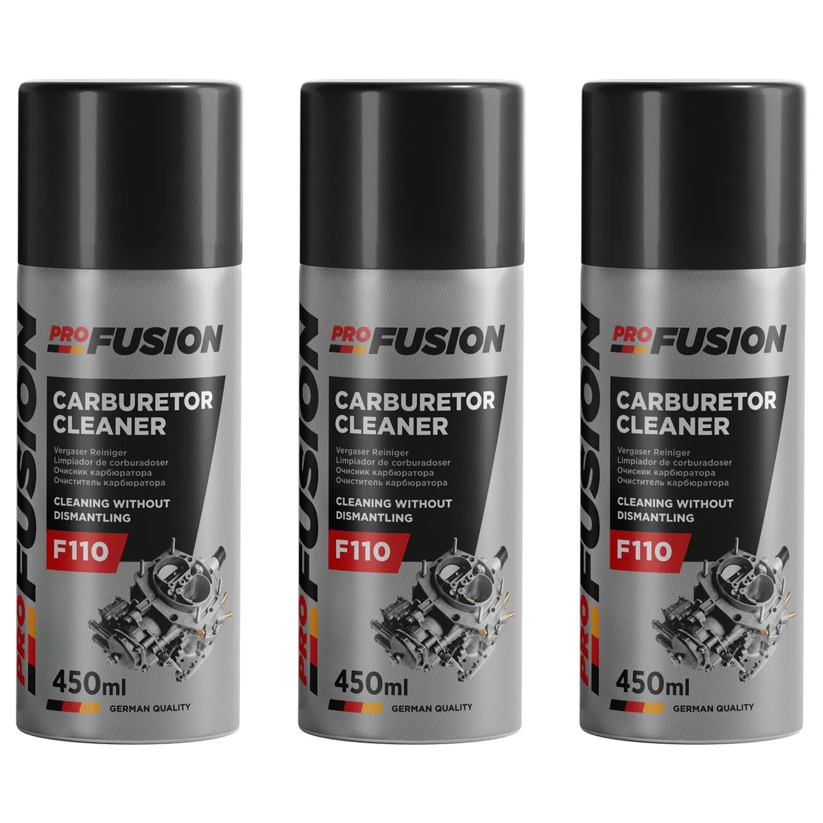 ProFusion Limpia Carburadores Pack de 3 - Carburetor Cleaner - Elimina los Depósitos de Carbono, Polvo y Alquitrán - Aditivo para Limpiar Válvula EGR - 450 ml