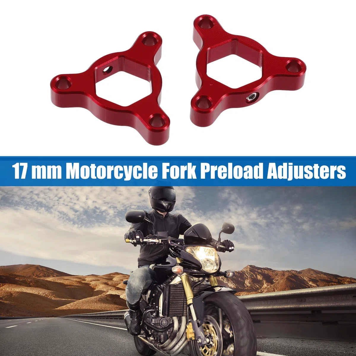 Motoforti 17Mm Ajustadores De Precarga De Horquilla Cnc Para Motocicleta De Carreras De Aleación De Aluminio Rojo - Paquete de 2