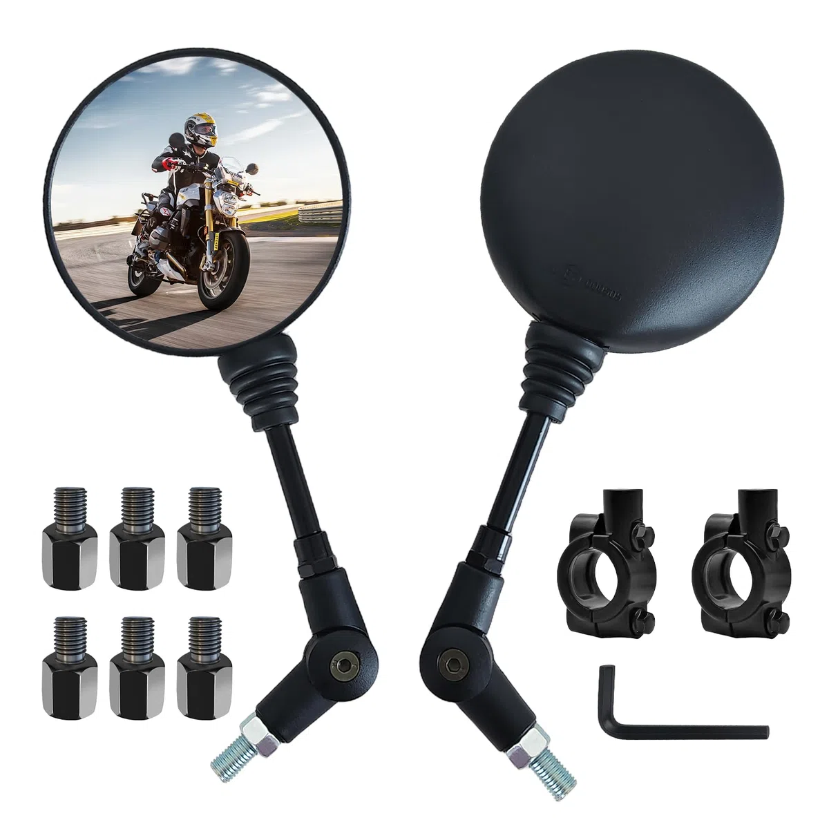 Retrovisores Moto Homologados, Par de Espejos Retrovisores Universales, Espejo Retrovisor Moto con Abrazadera 7/8" Retrovisores Moto Universal para ATV Street Cars Universal Scooters