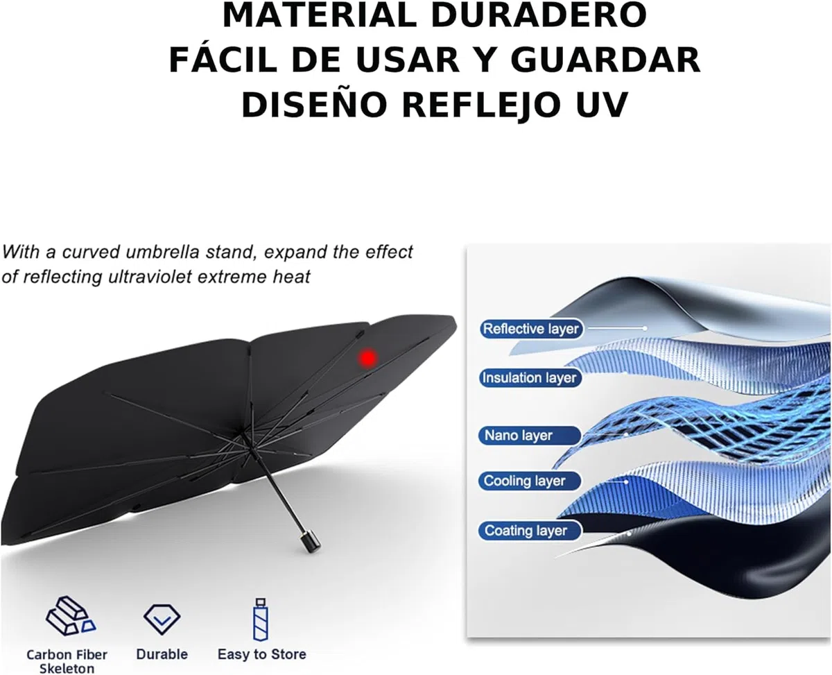 Parasol Coche Paraguas Parasol Coche Delantero, Plegable Protege del Sol, Fácil de Guardar, Mantiene Coche Fresco, Adaptable a la mayoría de Coches (150 X 85 CM Extra Grande)