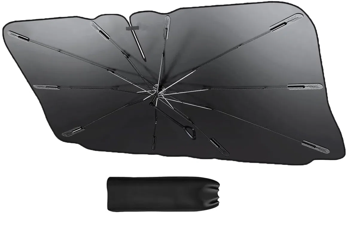 Parasol Coche Delantero Tipo Paraguas, Sombrilla Plegable con Protección UV Total, Bloqueo de Calor Térmico para Parabrisas. Reflector Solar Universal para Coche, SUV y Camioneta