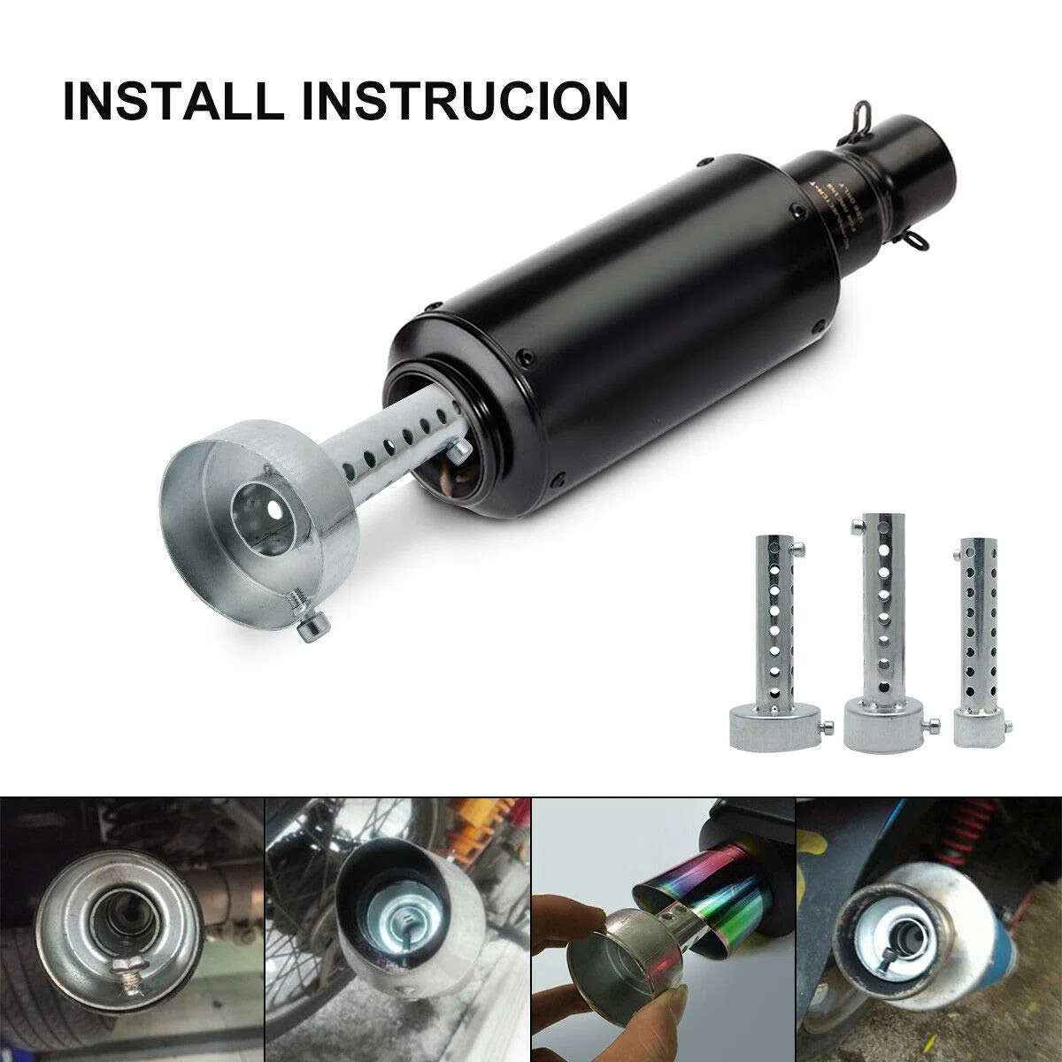 Riloer 2X 42mm Universal para silenciador de escape de motocicleta deflector DB Killer silenciador corto, plateado