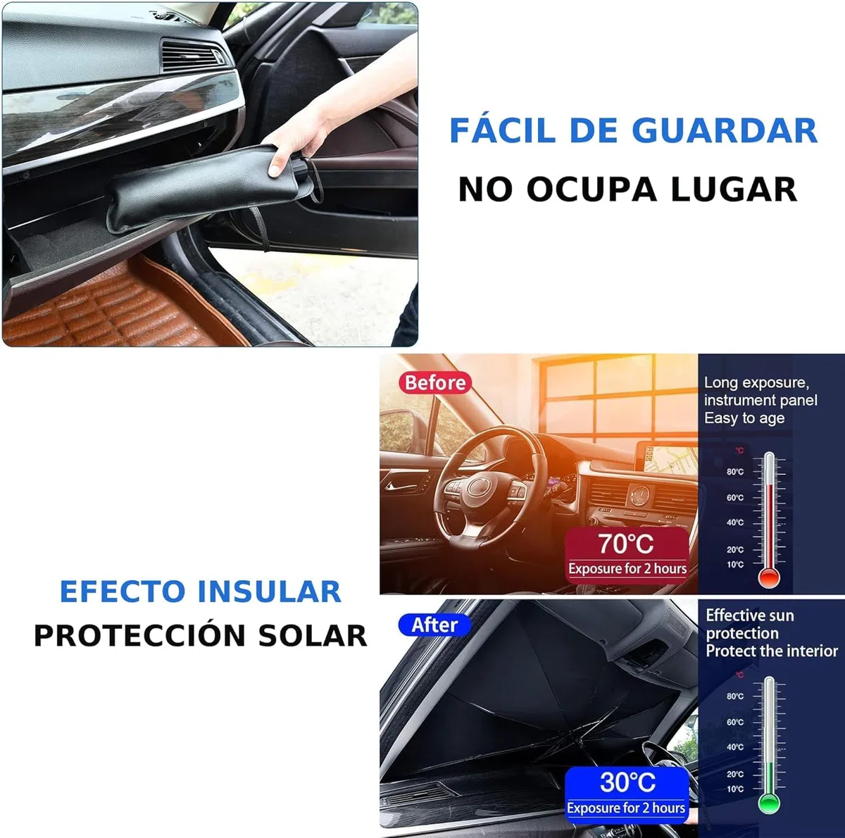 Parasol Coche Paraguas Parasol Coche Delantero, Plegable Protege del Sol, Fácil de Guardar, Mantiene Coche Fresco, Adaptable a la mayoría de Coches (150 X 85 CM Extra Grande)