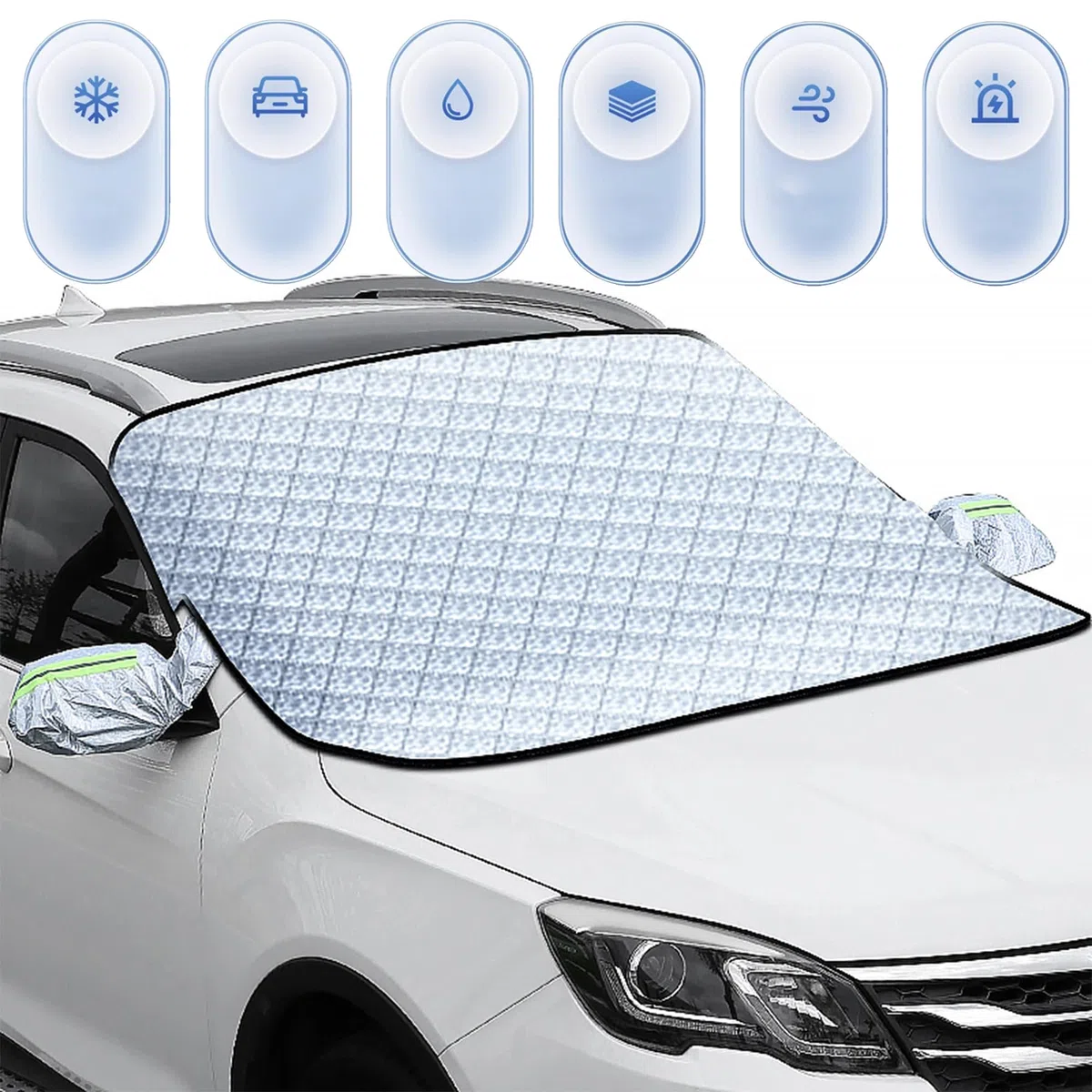 Protector para Parabrisas, Protector para Arabrisas Coche con 5 imanes, Protege de Rayos UV, Hielo, Nieve, Sol, Lluvia para Verano Invierno,160 X 116 cm