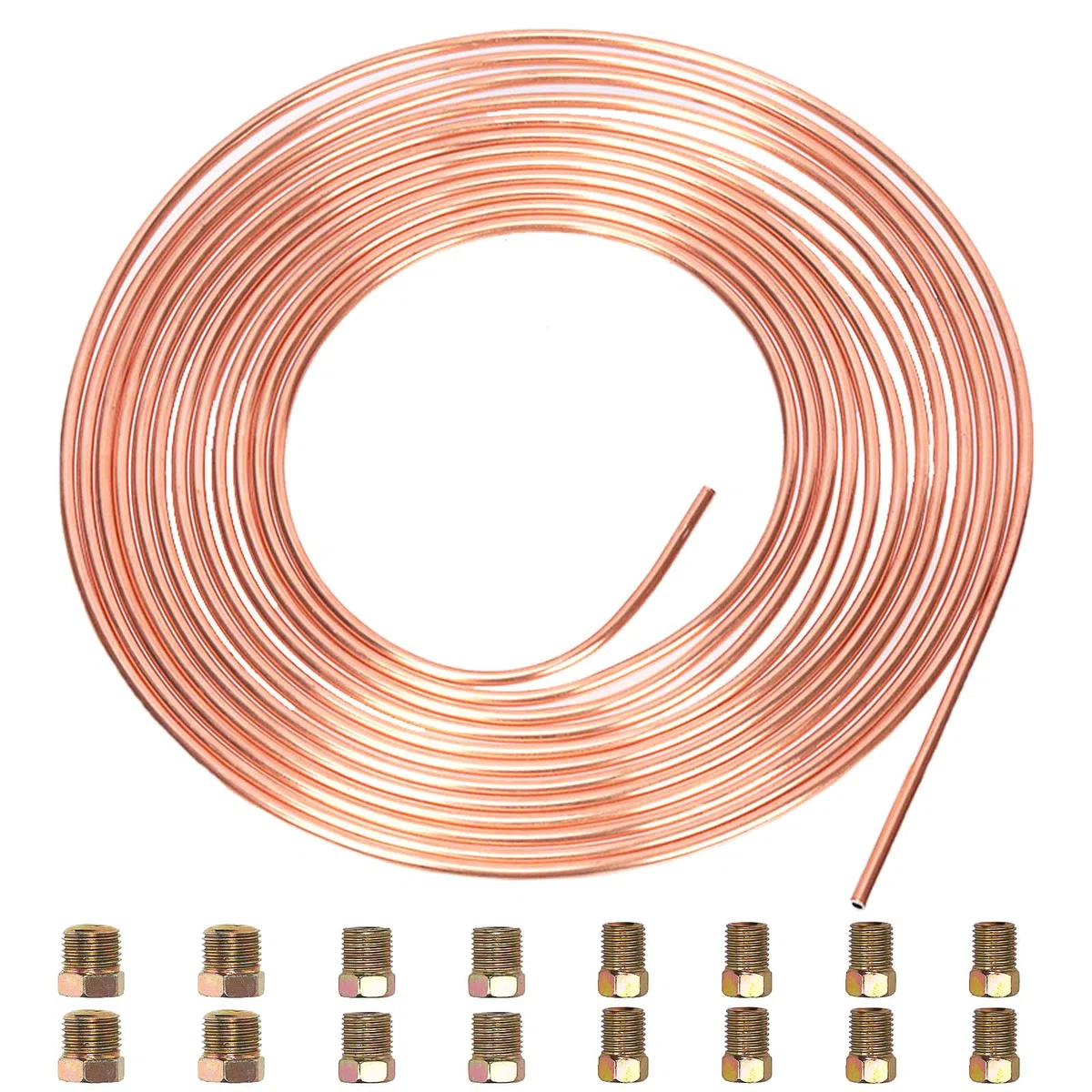 Swpeet 17 piezas con revestimiento de cobre de 25 pies 3/16 pulgadas kit de tubería de freno, incluidos 16 accesorios, freno de reemplazo completo o tubería de combustible, fácil de doblar