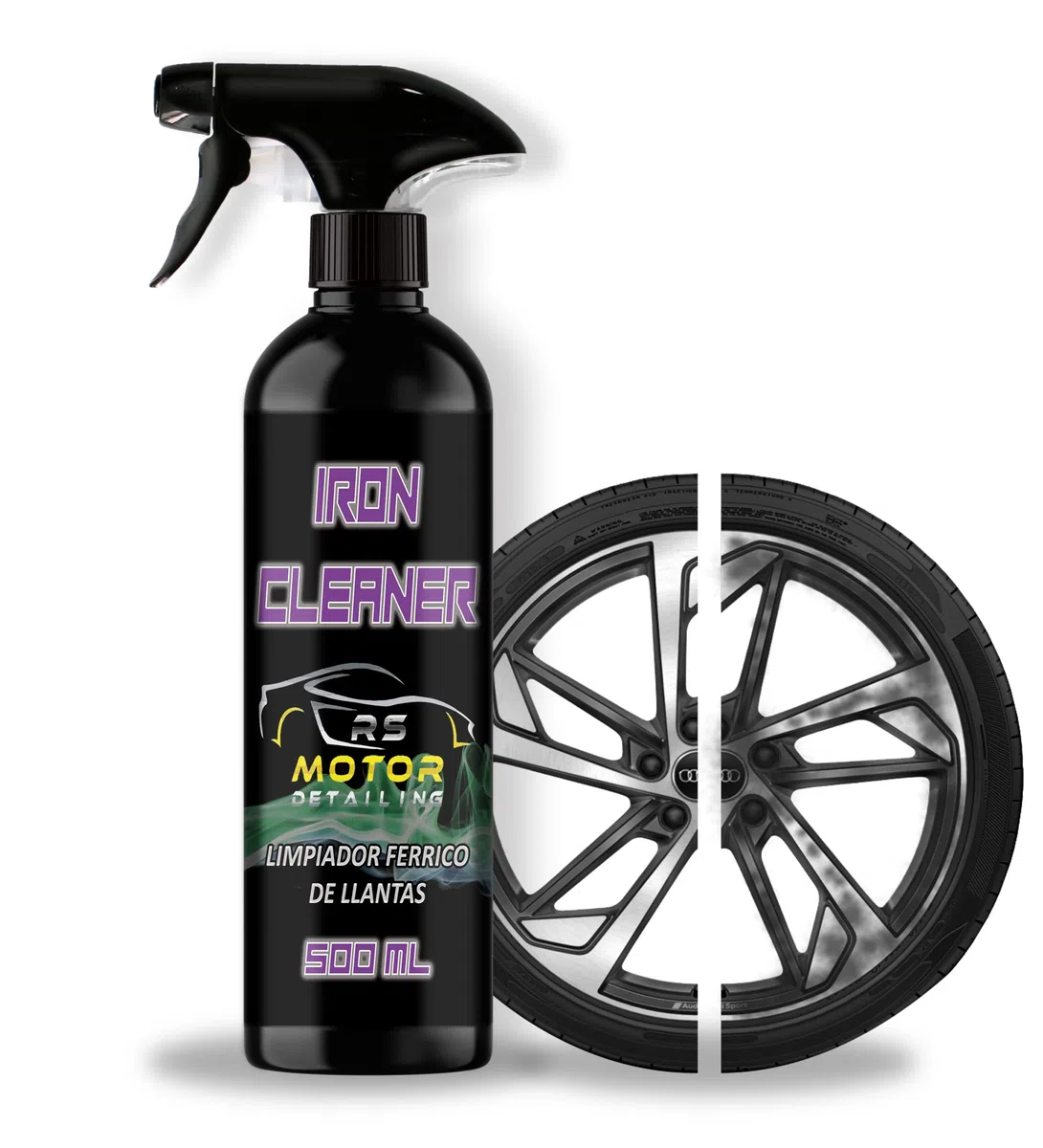 Limpia Llantas Sin Frotar Limpiador Férrico para Coche Moto Descontaminante Suciedad Incrustada Llantas Disco Freno Sin Acidos Especial Elimina Ferodo y Grasa Uso Rápido Rs Motor - Iron Cleaner 500ml