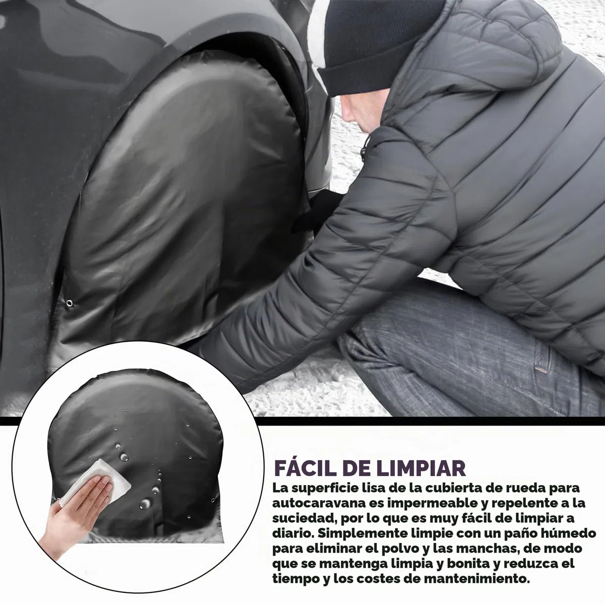 Raxfekro 2 Cubiertas para Ruedas de Caravana, Color Negro (72,5 x 72,5 cm), Adecuado para Coches, Remolques y Más