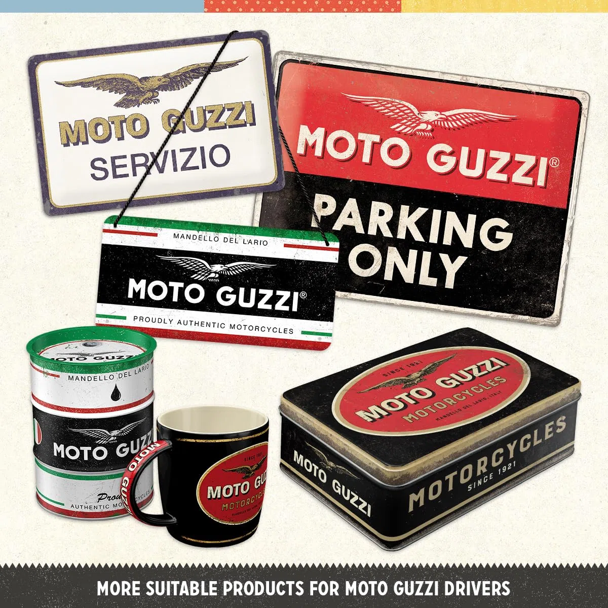 Nostalgic-Art Retro Tin Sign Moto Guzzi – Logo Motorcycles – Idea de Regalo para los Fans de Las Motos, metálico, Diseño Vintage, 20 x 30 cm