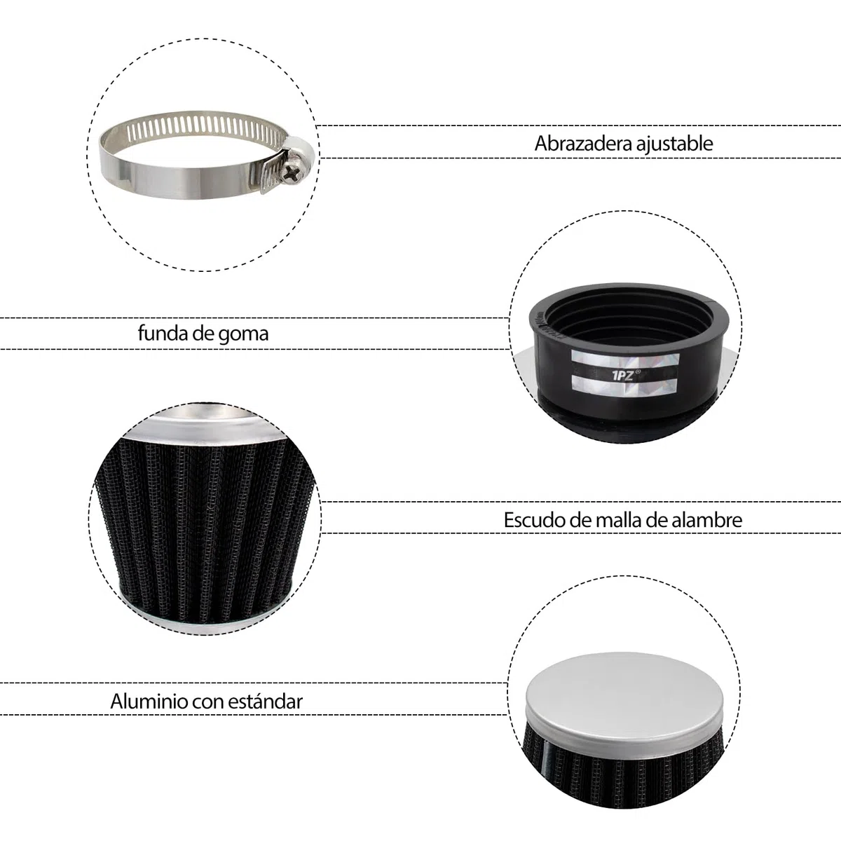 1PZ ES4-FA2 2 Filtros de aire para moto Universal 52mm 53mm 54mm Acero de doble capa Para motocicletas de 50cc 110cc 125cc 150cc 200cc GY6 Scooter ATV Quad Dirt bike Pit bike(2 piezas, negro)