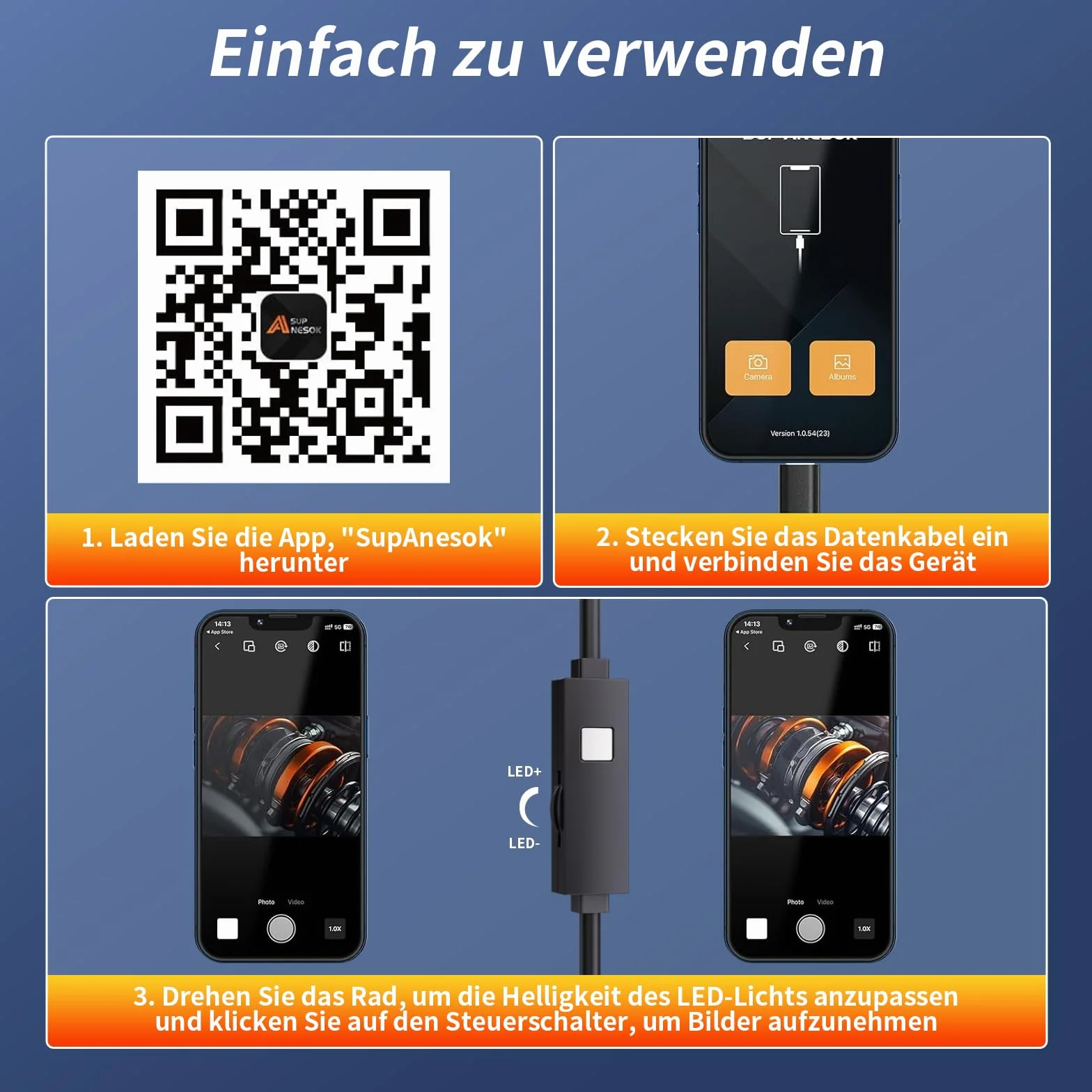 Endoscopio Cámara de Inspección - 3 en 1 USB Cámara endoscópica, Endoscopio Para Movil de Cable Semirrígido, IP67 Impermeable con 8 luces LED Sonda de 7,9 mm para Android, iPhone(5M, No Necesita WiFi)