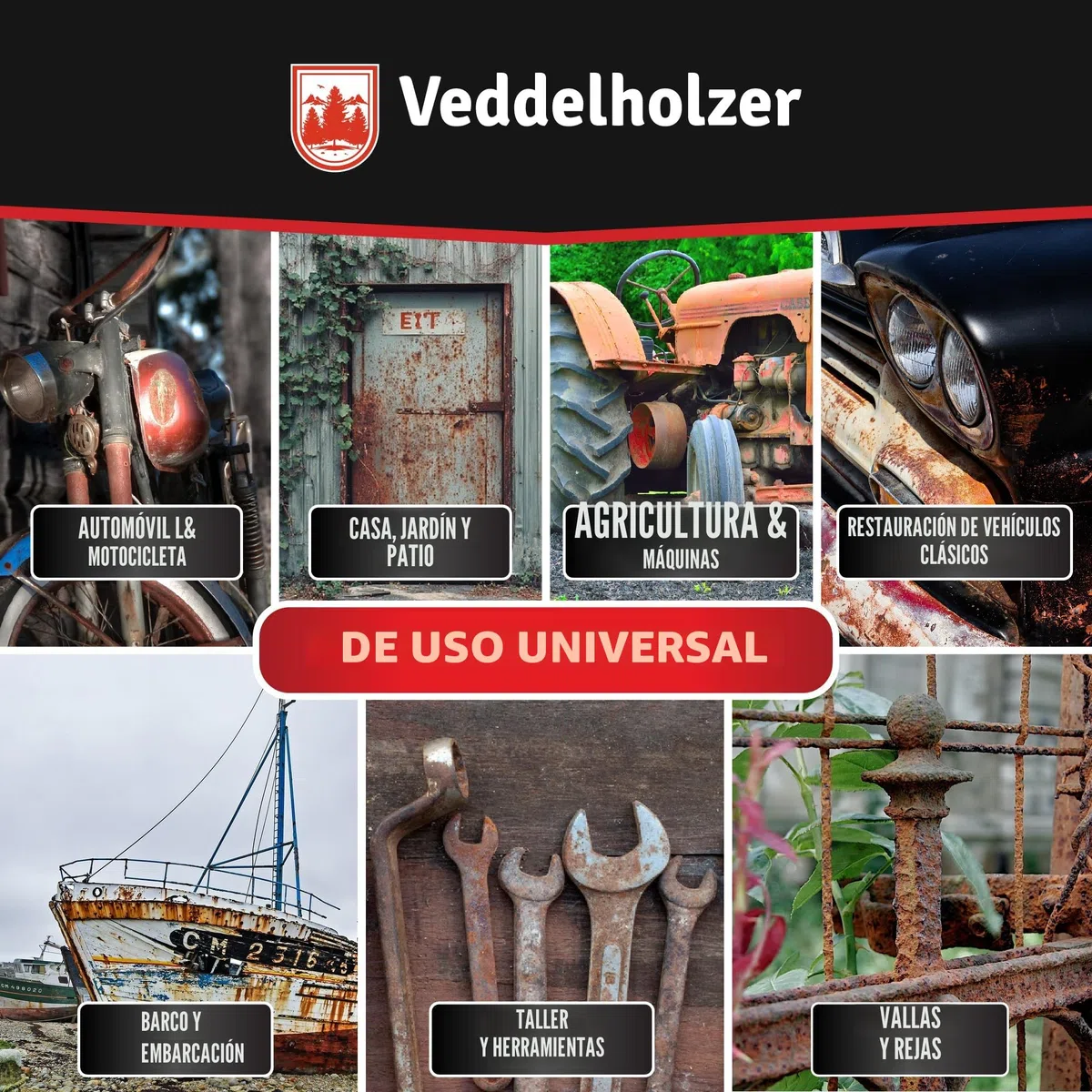 Veddelholzer Premium 500 ml Rostumwandler Gel Set incluye fieltro abrasivo y cepillo. Desengrasante de óxido, anticorrosivo, eliminador de óxido para metal, coche, moto, bicicleta, etc. Alternativa