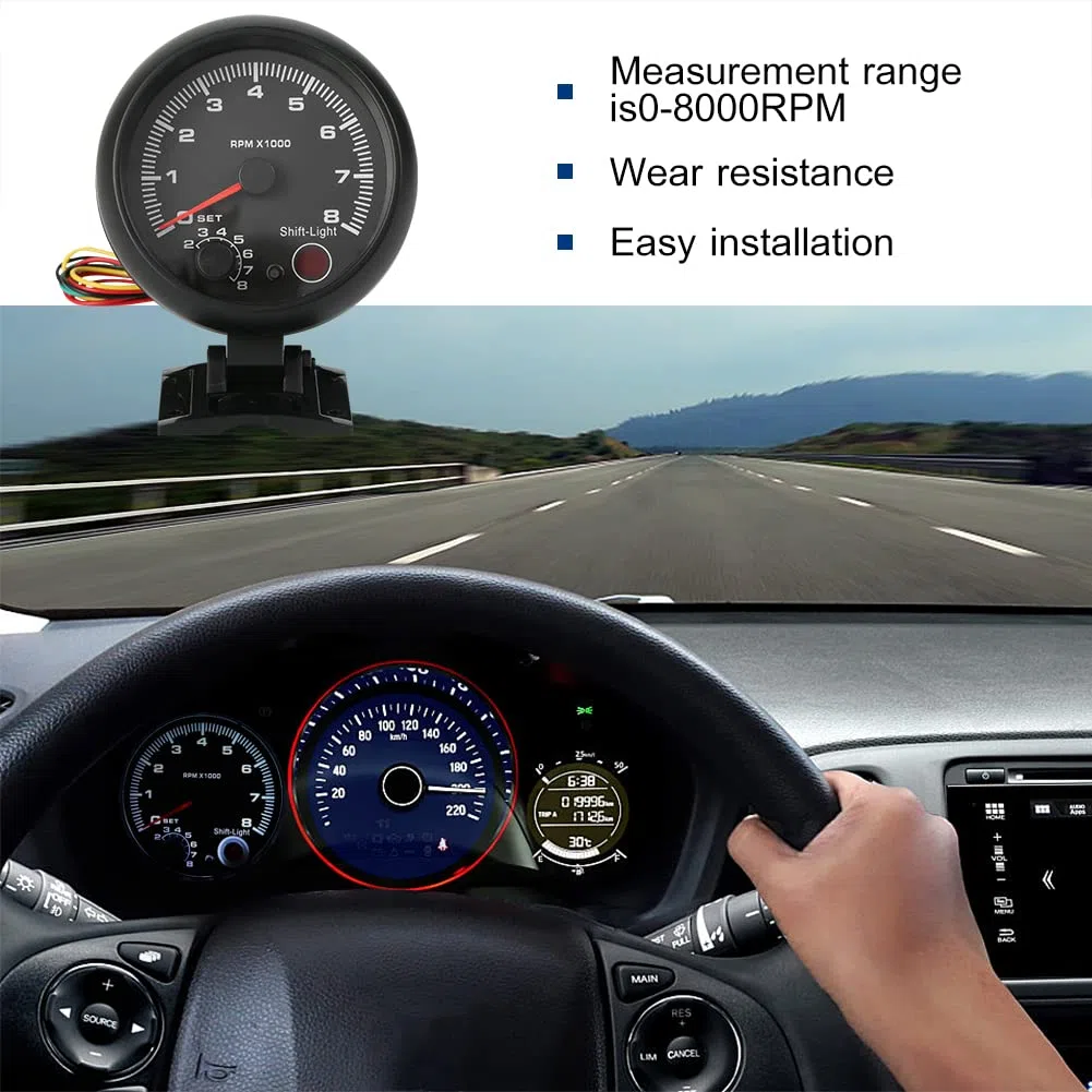 Tacómetro Universal 12V, 0-8000 RPM, Contador de Revoluciones, Medidor de Tacómetro, Luz de Cambio LED