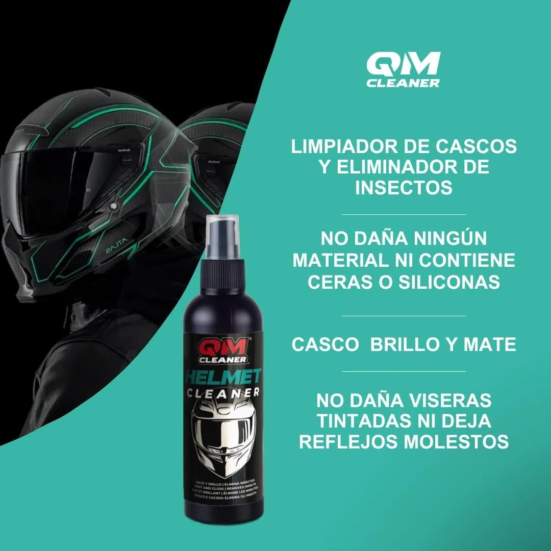 QM Cleaner Kit de Limpieza y Mantenimiento para Moto y Casco | Limpiador en seco multisuperficie y elimina insectos para casco. Incluye Total Bike(500ml), Helmet Cleaner(200ml) + 2 paños