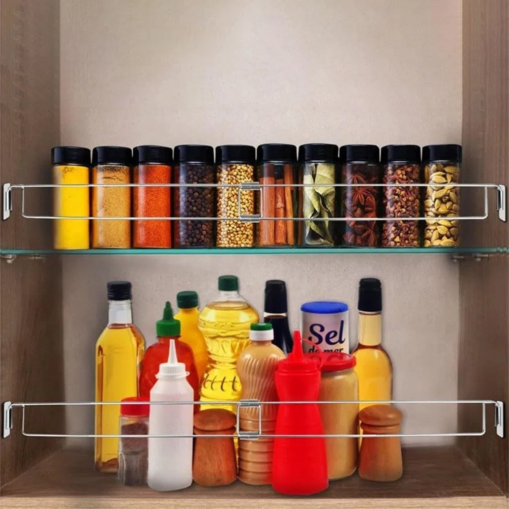 Barra de tensión ajustable para refrigerador, barra de tensión de acero inoxidable, organizador de nevera para viajes, remolque, cámper, cocina, organización de almacenamiento