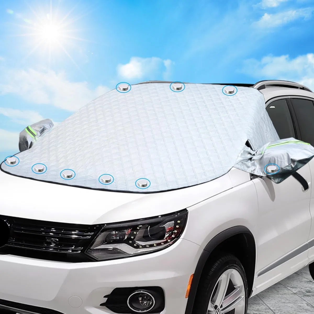 Protector para Parabrisas, Protector Parabrisas Hielo con 10 Magnético, Cubierta Magnético para Parabrisas de Coche Plegable Invierno, Protege de Hielo, Nieve, Rayos UV, Sol y Lluvia, (220x155x128cm)