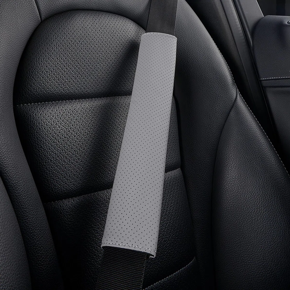 Funda para cinturón de Seguridad de Cuero Vacuno auténtico, Fundas para cinturón de Seguridad de Coche, cojín de Hombro para Accesorios del Conductor, Mochila, Bolsa de Hombro (Gris)
