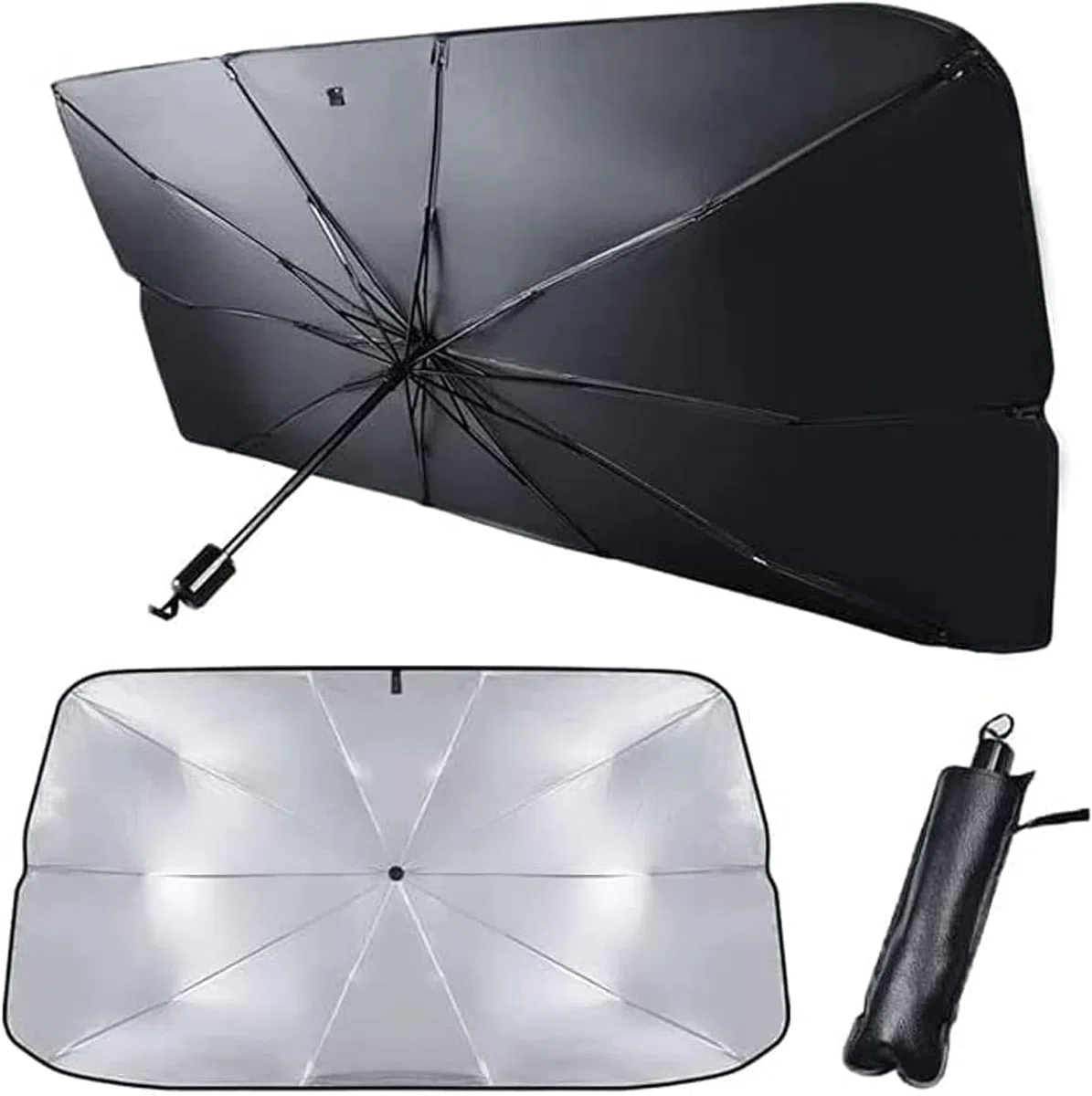 Parasol Coche Paraguas Parasol Coche Delantero, Plegable Protege del Sol, Fácil de Guardar, Mantiene Coche Fresco, Adaptable a la mayoría de Coches (150 X 85 CM Extra Grande)