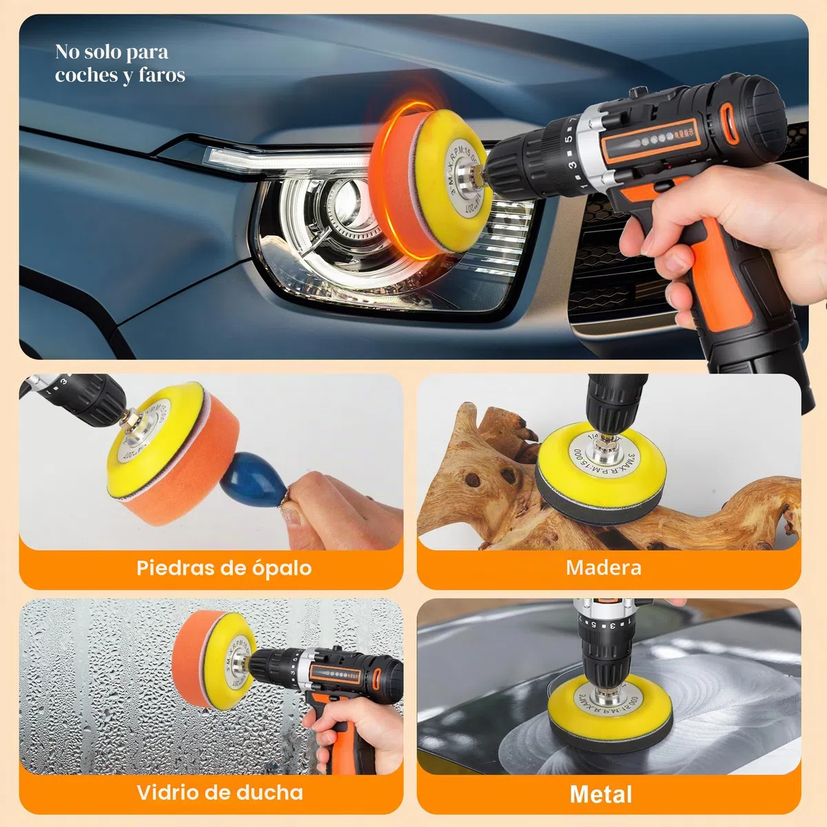 Kit Pulido Faros Coche de 145 Piezas, Disco de Lija para Restauración de Faros de 75mm, Papel de Lija Húmedo/Seco, Pulir Coche, Para Pulir, Lijar, Encerar - Compatible con Taladro, Pulidora, Coche