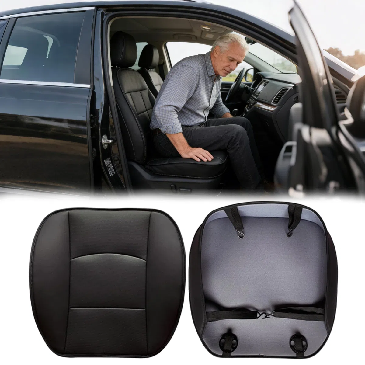 Cojines de Asiento de Coche, Funda de Asiento de Coche Universal, Fundas de Asiento de Coche de Cuero PU, Protector de Asiento Delantero de Trabajo para la Mayoría de Vehículos, Negro