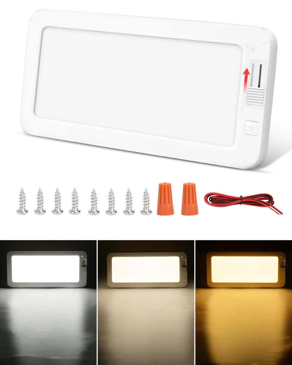 SUPAREE Luz LED 12V Camper Luces LED Caravana Interior 12V Lampara 12V LED Autocaravana con Interruptor Regulable para Van RV Motorhome Furgoneta 3 Colors 2900K-6500K 1PC
