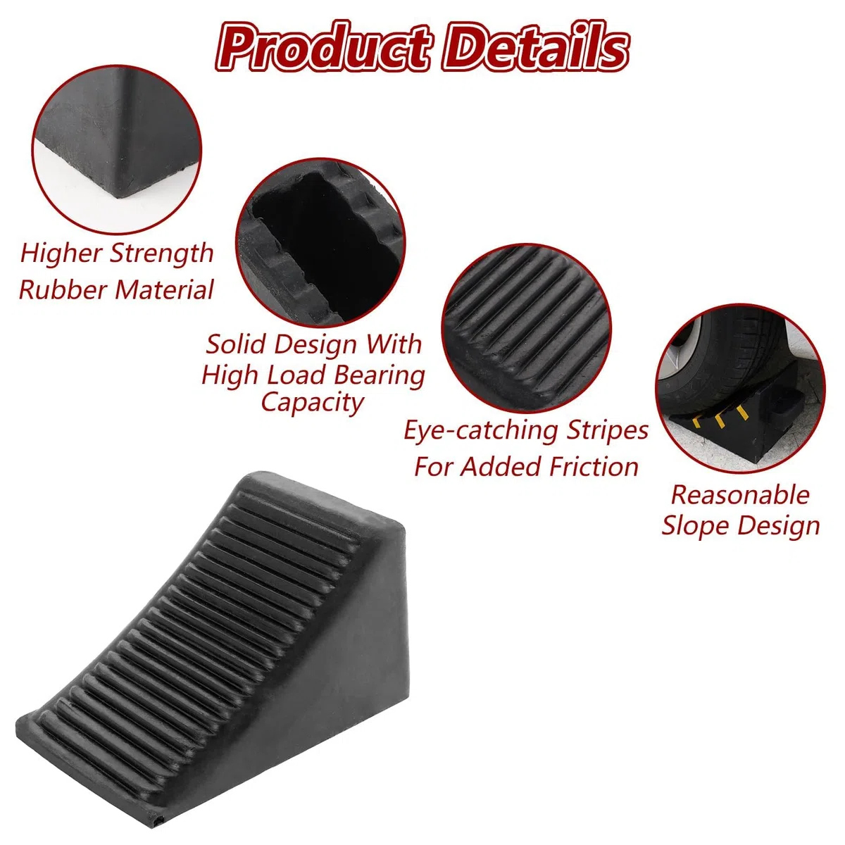 MIVIDE 4 piezas de cuña para rueda, 16 x 10 x 10 cm, cuñas para remolque, cuñas para coche, cuñas para remolque en negro, cuñas de freno para remolque, base antideslizante