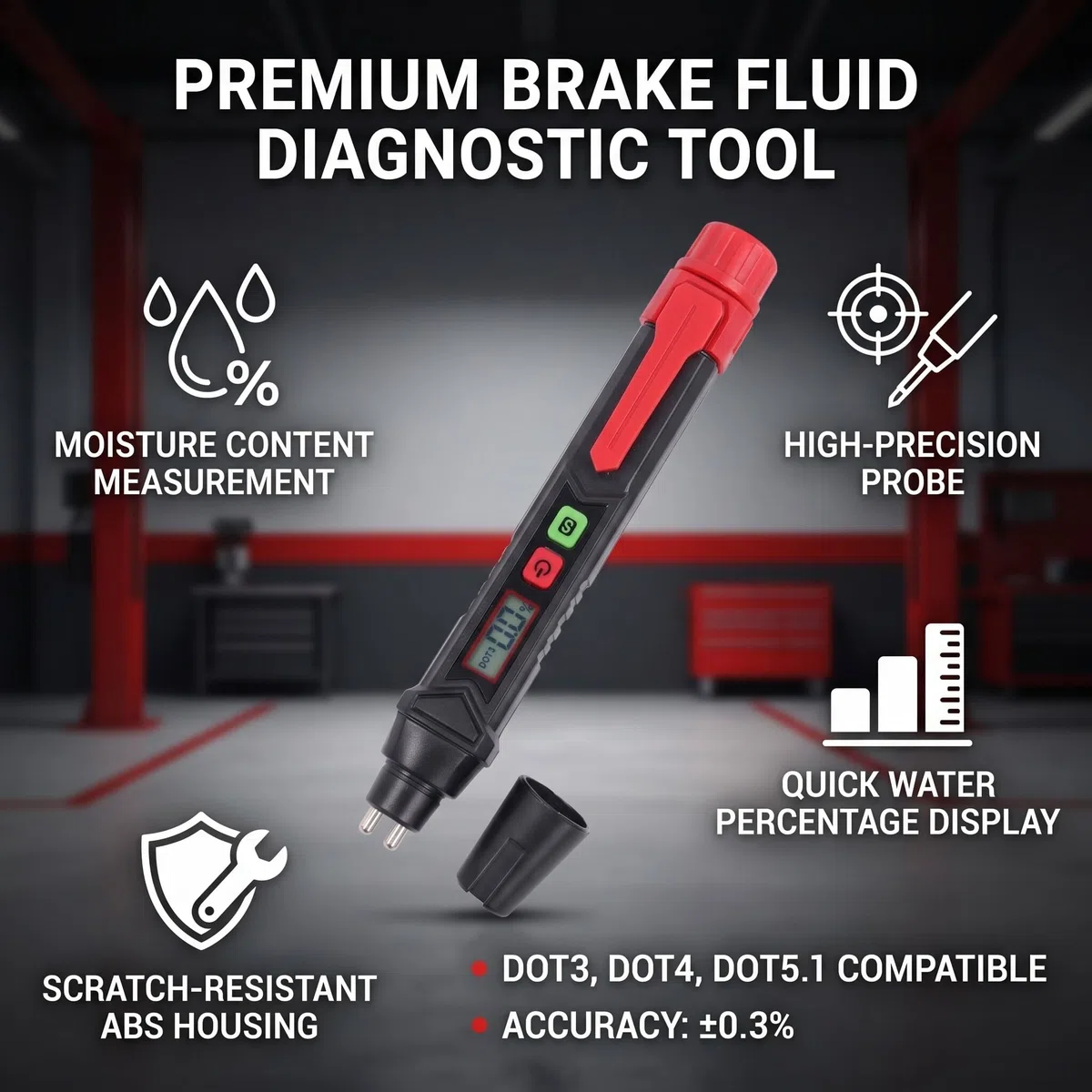Probador de Líquido de Frenos Automotriz con Analizador de Humedad, Compatible con DOT 3, DOT 4 y DOT 5.1, Herramienta de Diagnóstico Profesional para Sistemas de Frenado