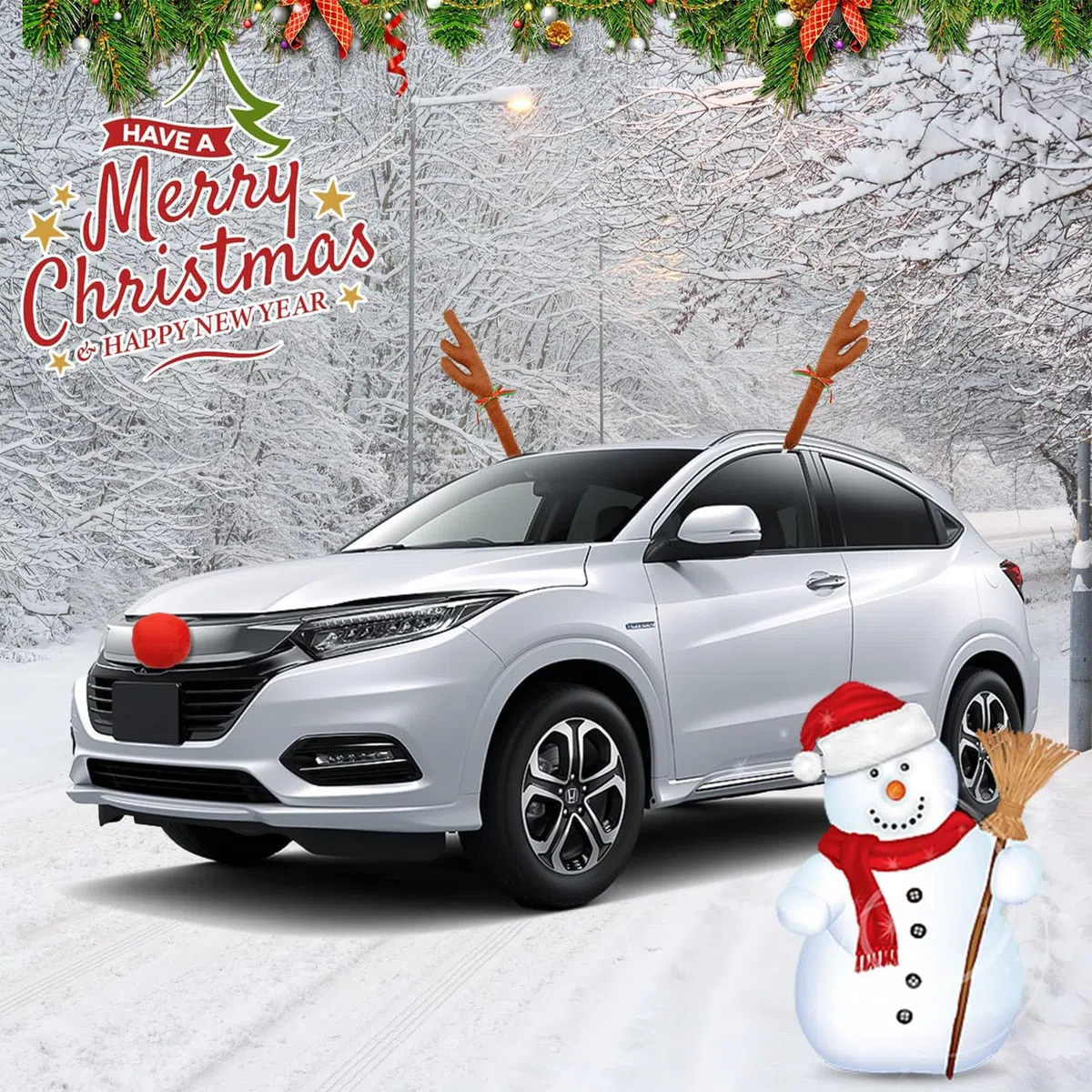 Reno Auto Set,Auto Deko Weihnachten,Auto Reno Kostü,Auto Weihnachtendeko mit Geweih,Weihnachtsschmuck Auto,Auto Rentiergeweih Rudolf für Auto,Fahrzeug Weihnachtsdekoration,Weihnachtsdeko Auto