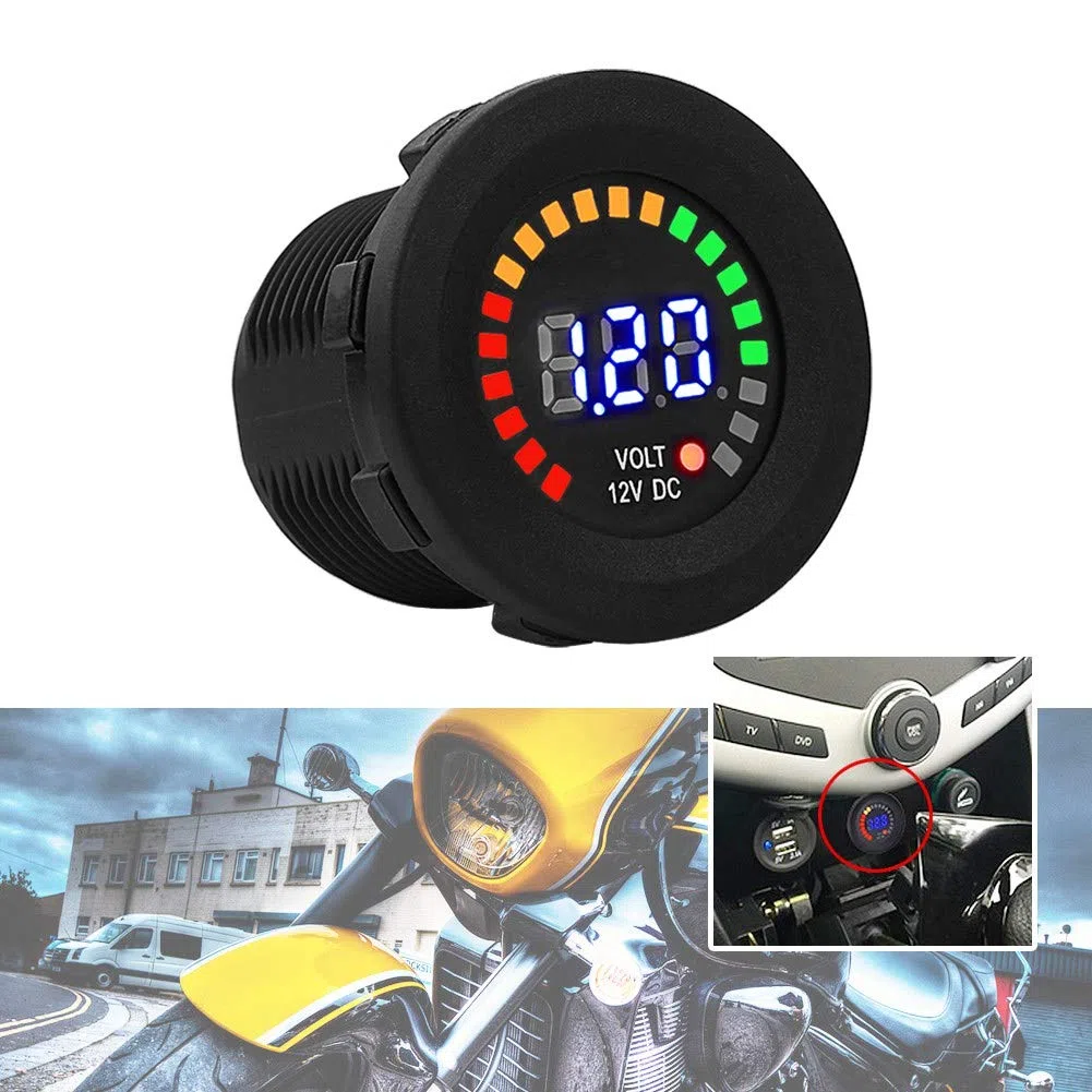 Haofy Voltímetro Digital Pantalla LED Impermeable Indicador de Bateria Universal Impermeable Voltímetro para DC 12v Moto Coche Motocicleta Camión Barco