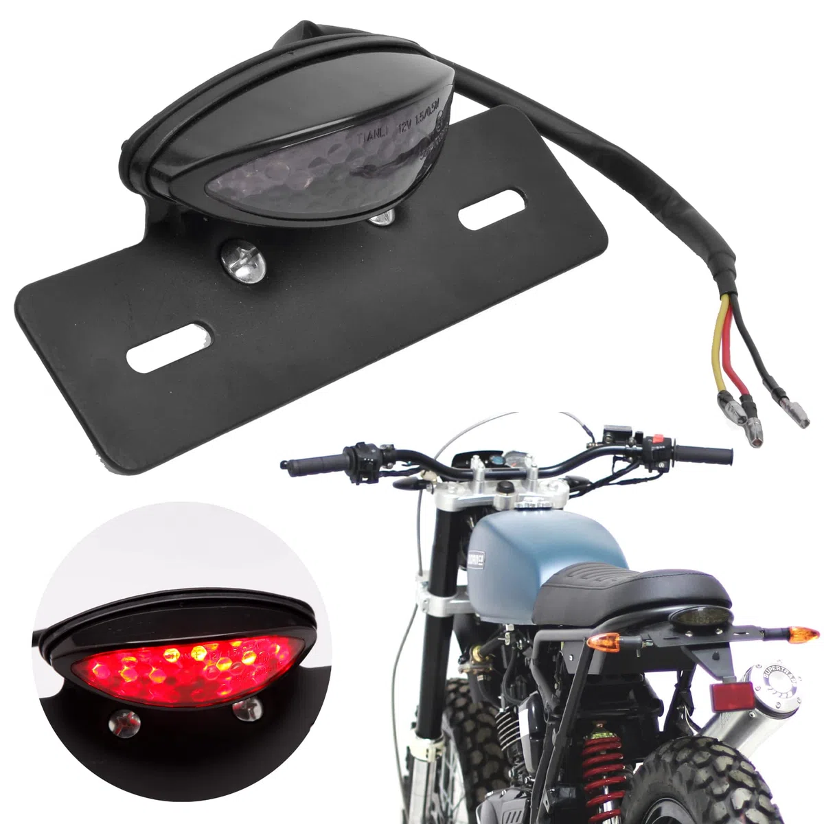 JMTBNO LED Luz Trasera Moto Luz de Freno Luz de Matrícula Lámpara de Luz Roja Homologados 12V Universal para Motocicleta Scooter Bicicleta Quad ATV