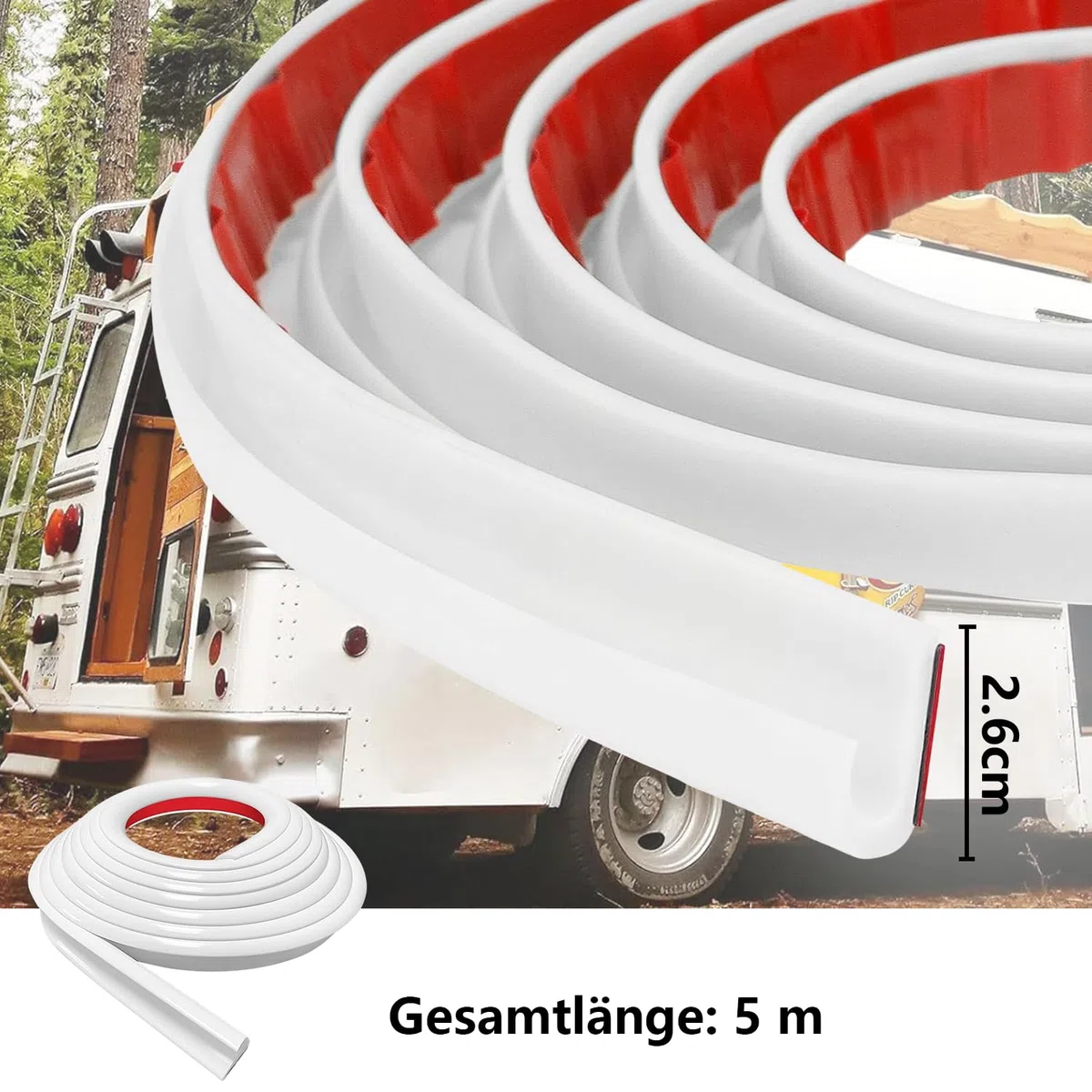 Tira de sellado de lluvia autoadhesiva de 5M, Tira de lluvia en forma de J para techo de autocaravana, desvío de lluvia en el techo para vehículo, camión, autocaravana, barco, coche