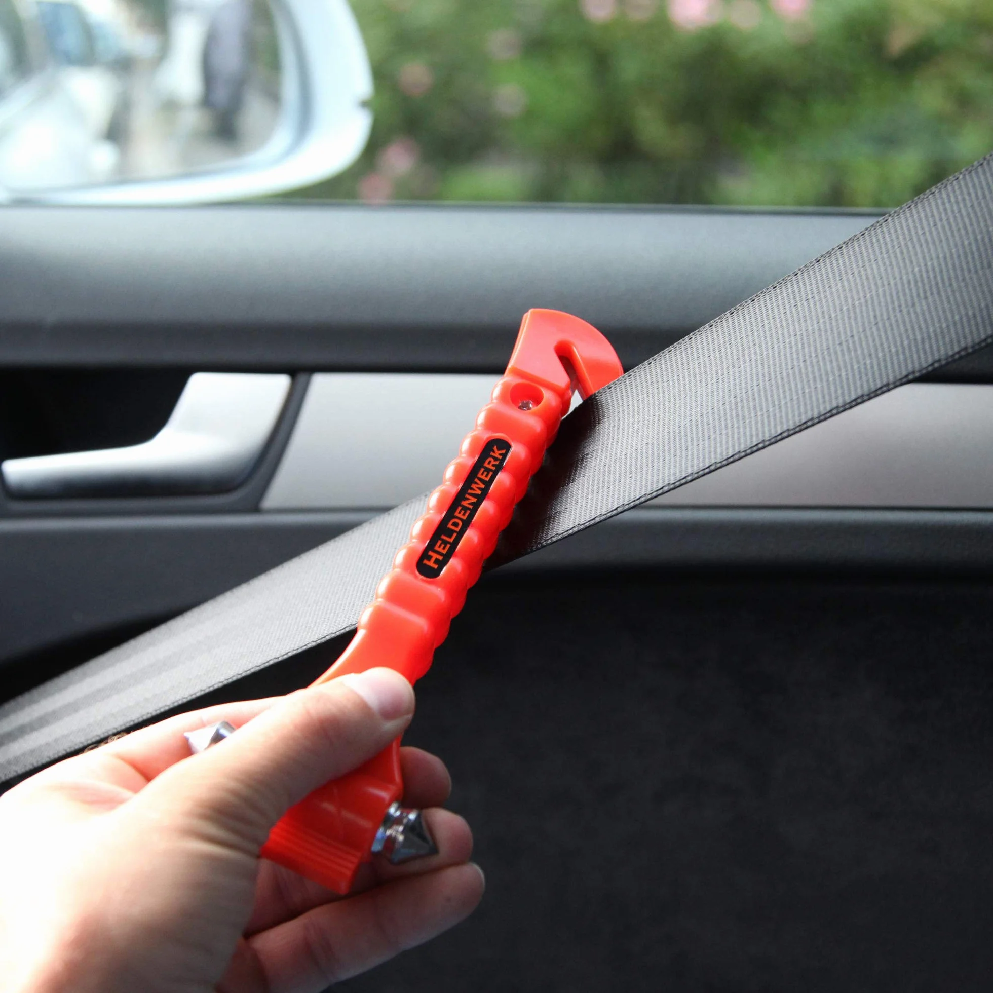 Heldenwerk 2 Piezas Martillo de emergencia coche con cortacinturones - Rompe Cristales y Cinturones con puntas endurecidas - Martillo seguridad coche