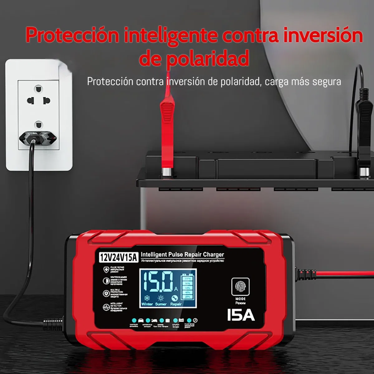 24V 15A Cargador Baterias Coche, 12V 8A Cargador de Bateria y Moto Inteligente Batería de Coche con LCD Cargadors de batería para Auto Moto Camión AGM Gel SLA