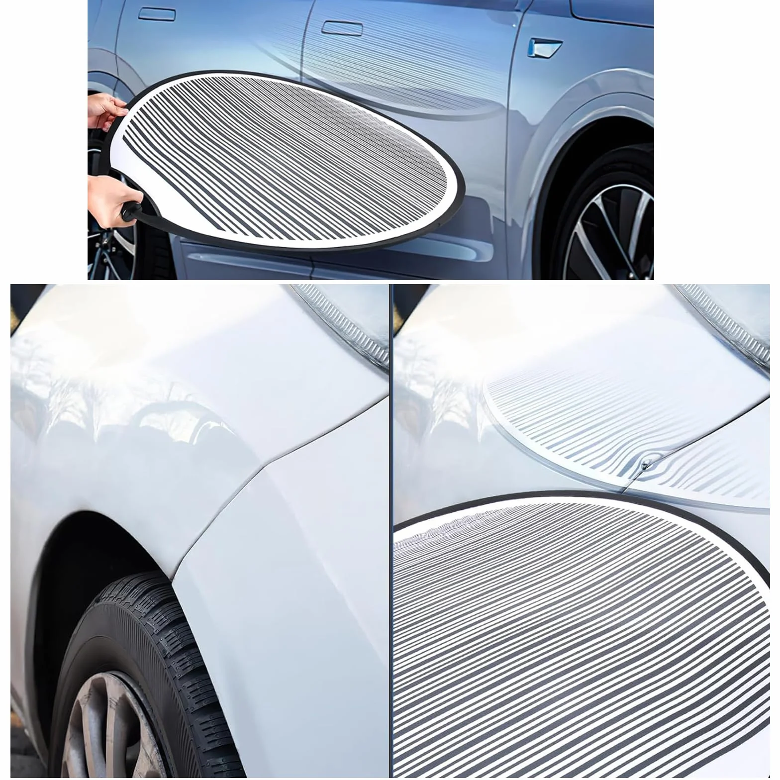80 cm Reflector de Abolladuras, Tablero Reflector, Tablero Reflector a Rayas, Tablero Reflector de Abolladuras, para Coche, con Bolsillo, para Abolladuras, Carrocería, Puerta, Coche