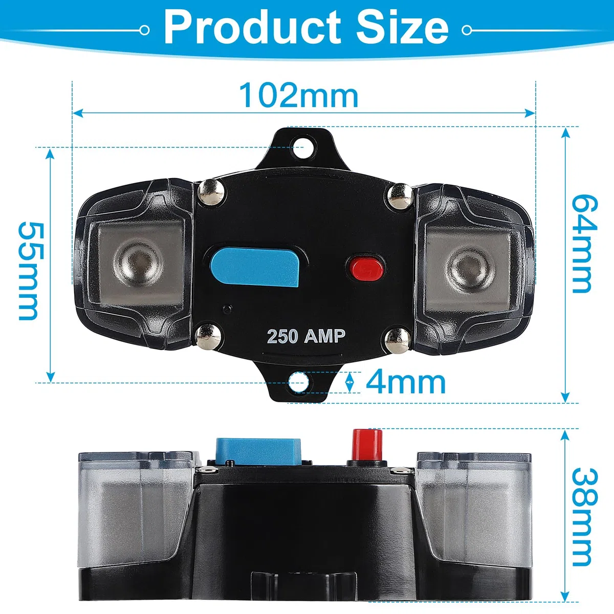EFUTURETIME Interruptor Disyuntor 250A 12-24V DC Portafusibles con Reinicio Manual para Automóvil, Sistema de Audio/Vídeo para Barco