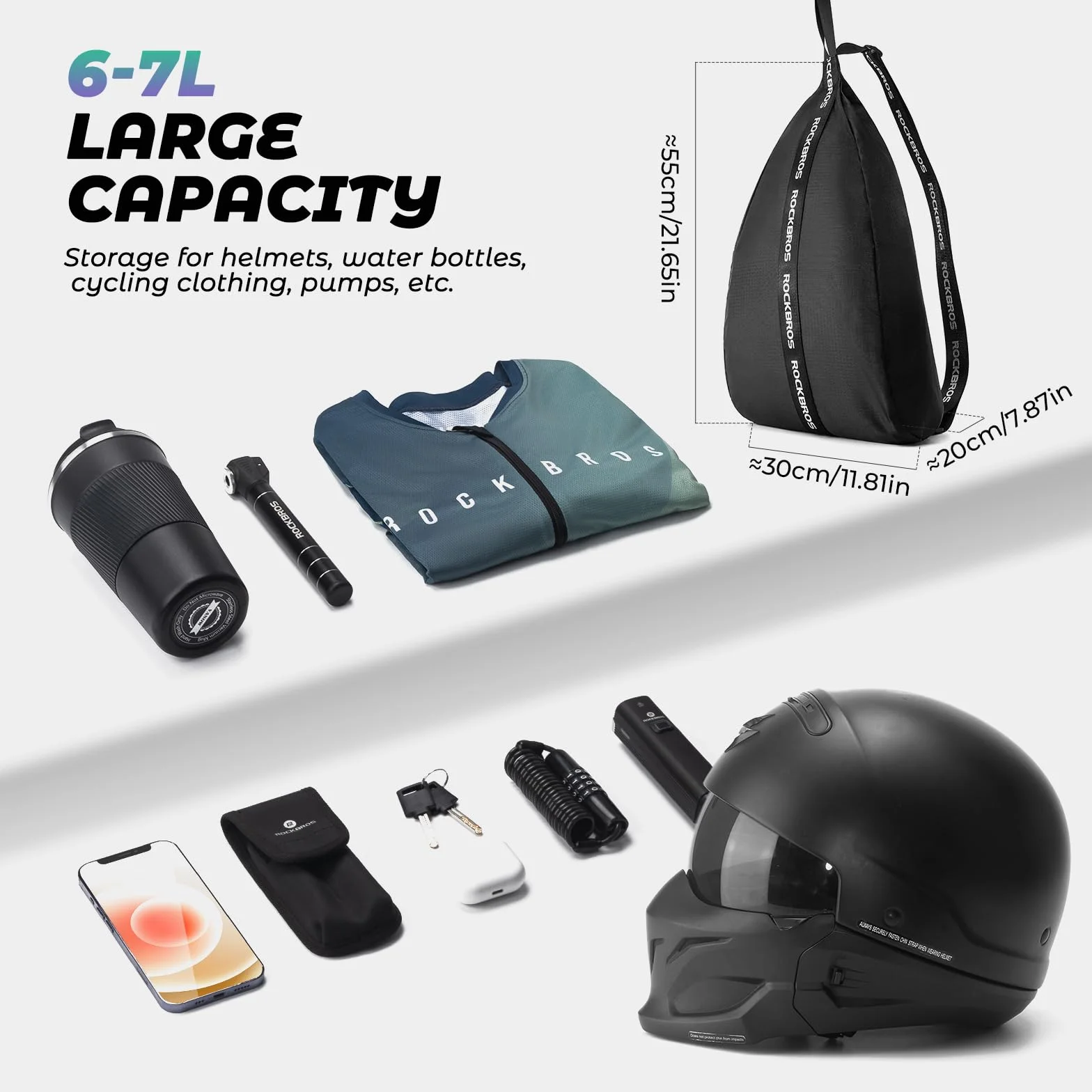ROCKBROS Bolsa para Casco de Motocicleta, Bolsa Universal de Gran Capacidad 6-7L Bolso para Almacenamiento con Correa de Hombro para Casco de Moto Bicicleta Viaje