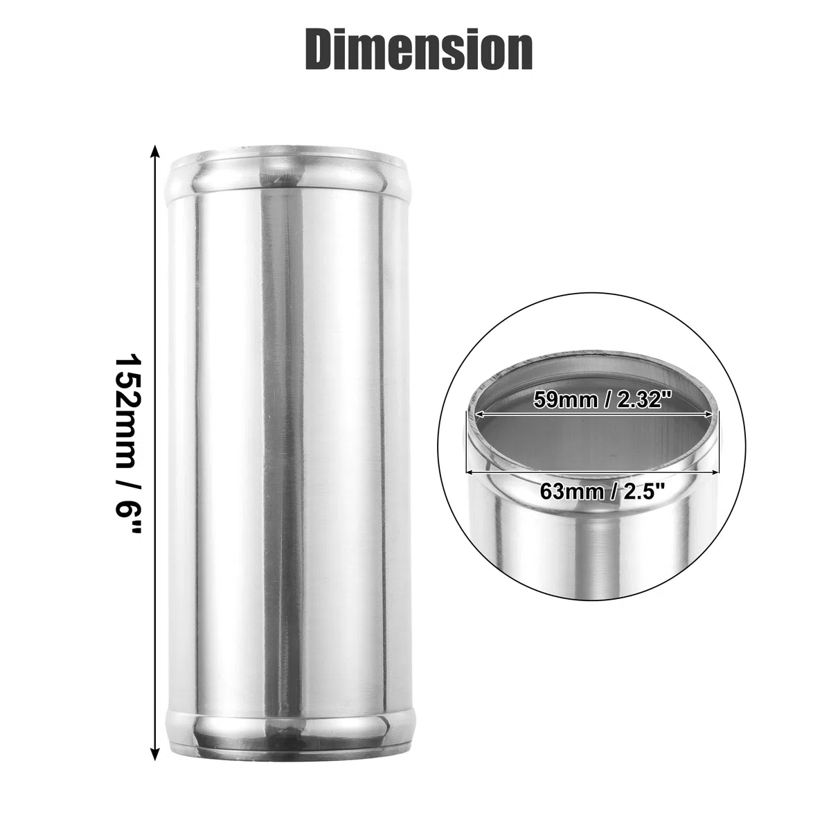 QUARKZMAN Tubo de Admisión de Aire Tubo Recto de Intercooler de Aleación de Aluminio para Automóvil Universal de 63 mm 2.5" de Diámetro Exterior 152 mm de Longitud - Paquete de 1