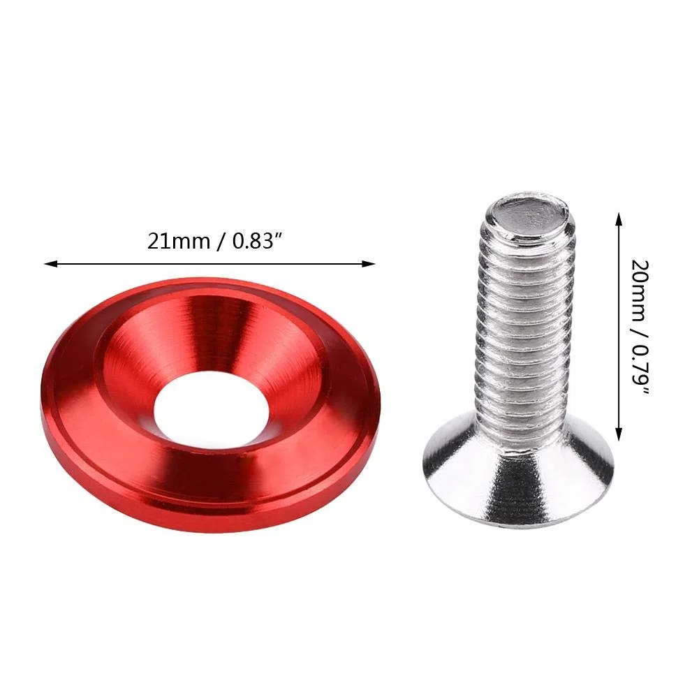 Fydun Kit de Tornillos de Aluminio, Tornillo de Arandela de Guardabarros, Kit de Arandela de Motor de Arandela Plana de Aluminio de 20 Piezas(Rojo)