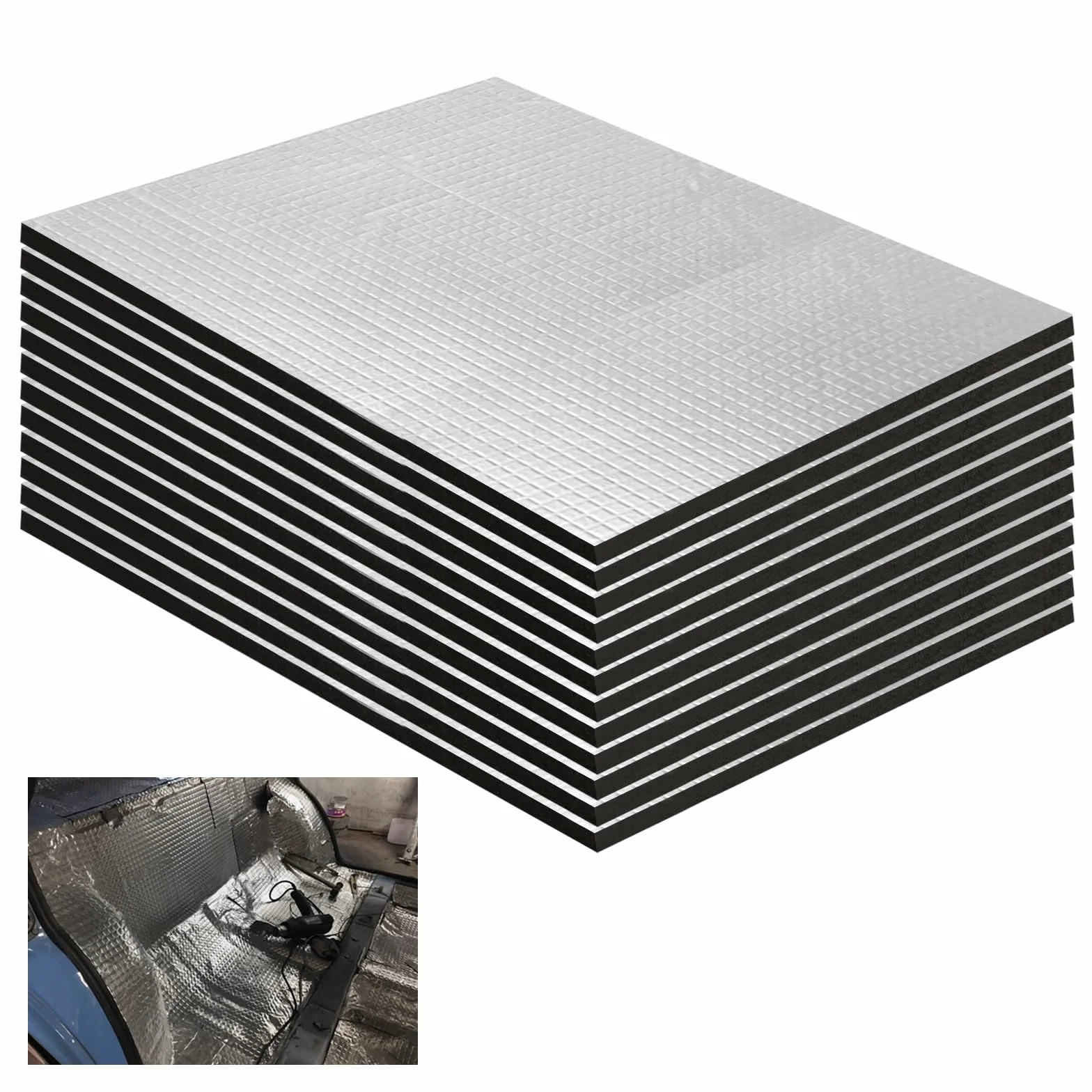 12 Piezas Alfombrillas Aislantes para Coche 250 x 180 x 5mm Paneles Aislantes Termicos Aislante Térmico Acústico Insonorización Estera de Aíslamiento para Aislamiento Impermeables e Ignífugas