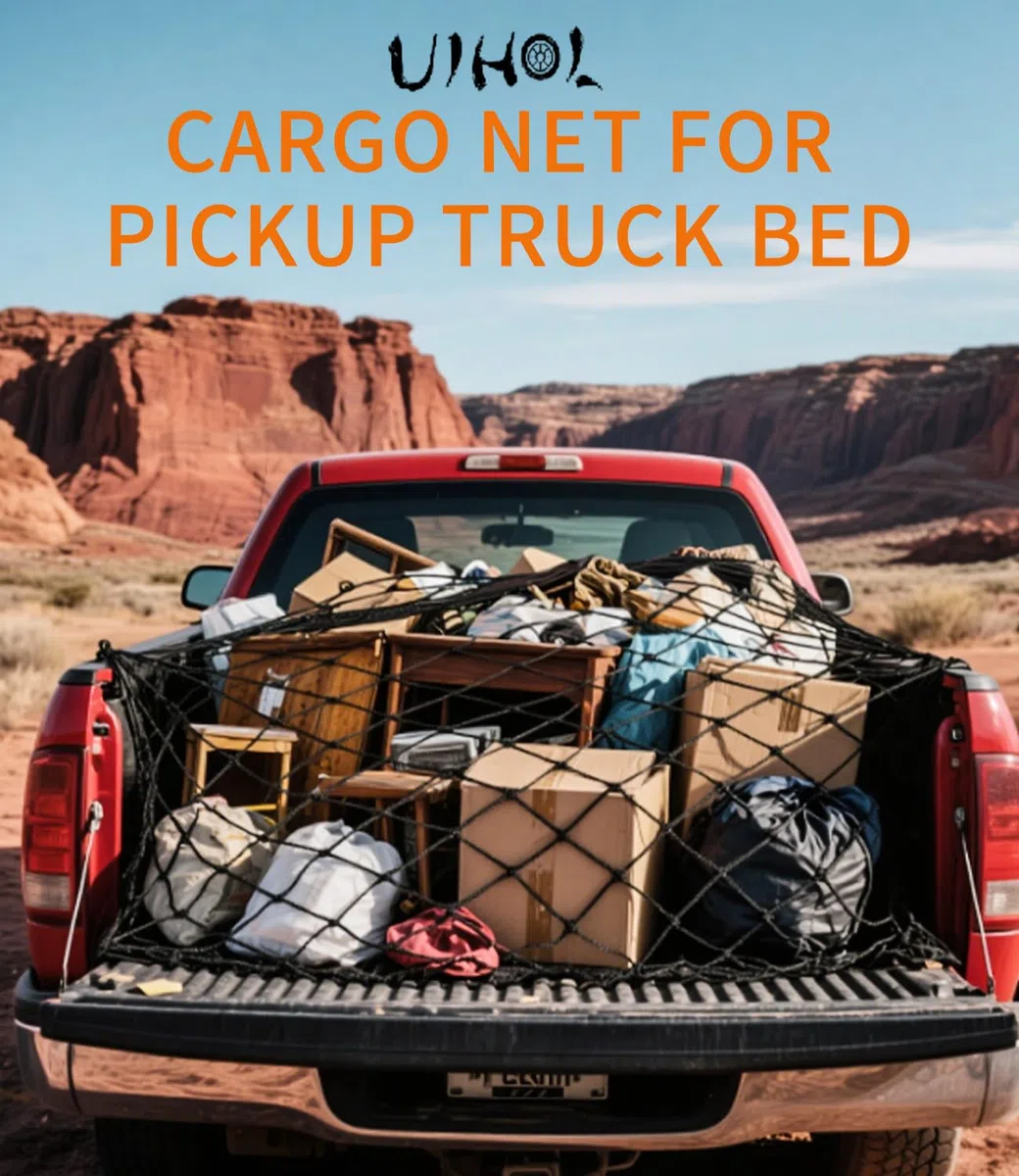 Red de Carga para camioneta, Red Maletero de Coche, Almacenamiento Red se Extiende hasta 120x120CM, con 6 Mosquetones, el Borde elástico sujeta Las Cargas con Mayor firmeza