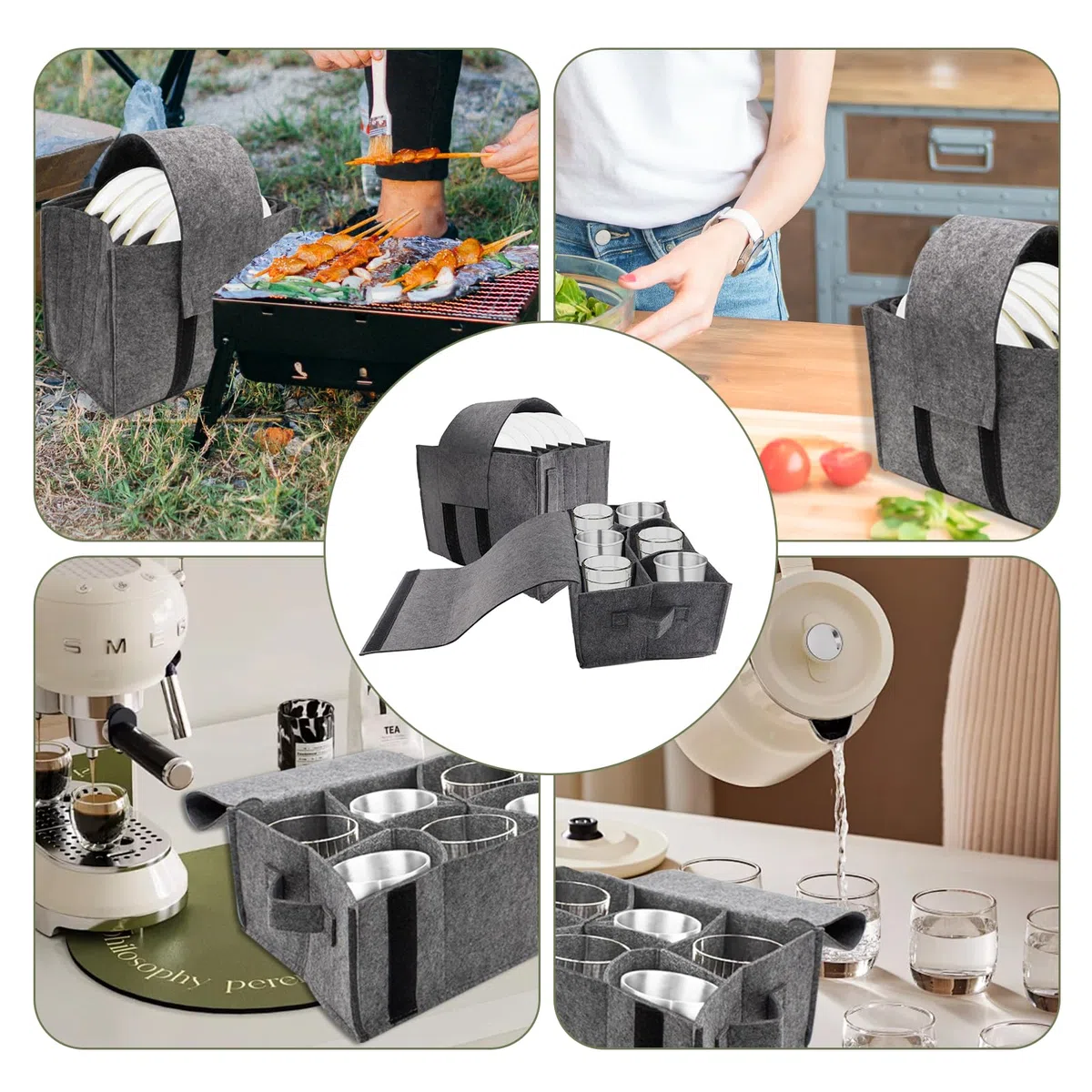 2 soportes para platos de autocaravana, soporte para tazas, de fieltro, para camping, autocaravana y cocina, con capacidad para 8 platos y 6 tazas