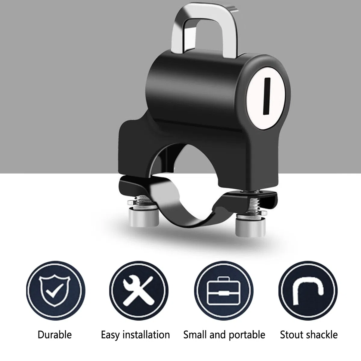 Bloqueo de Casco, Cerradura de Casco de Moto, Helmet Lock, Cerradura Casco, Candado Universal para Casco con Llaves, para Tubo de Manillar de 22-28 mm, Motocicleta, Bicicleta o Scooter