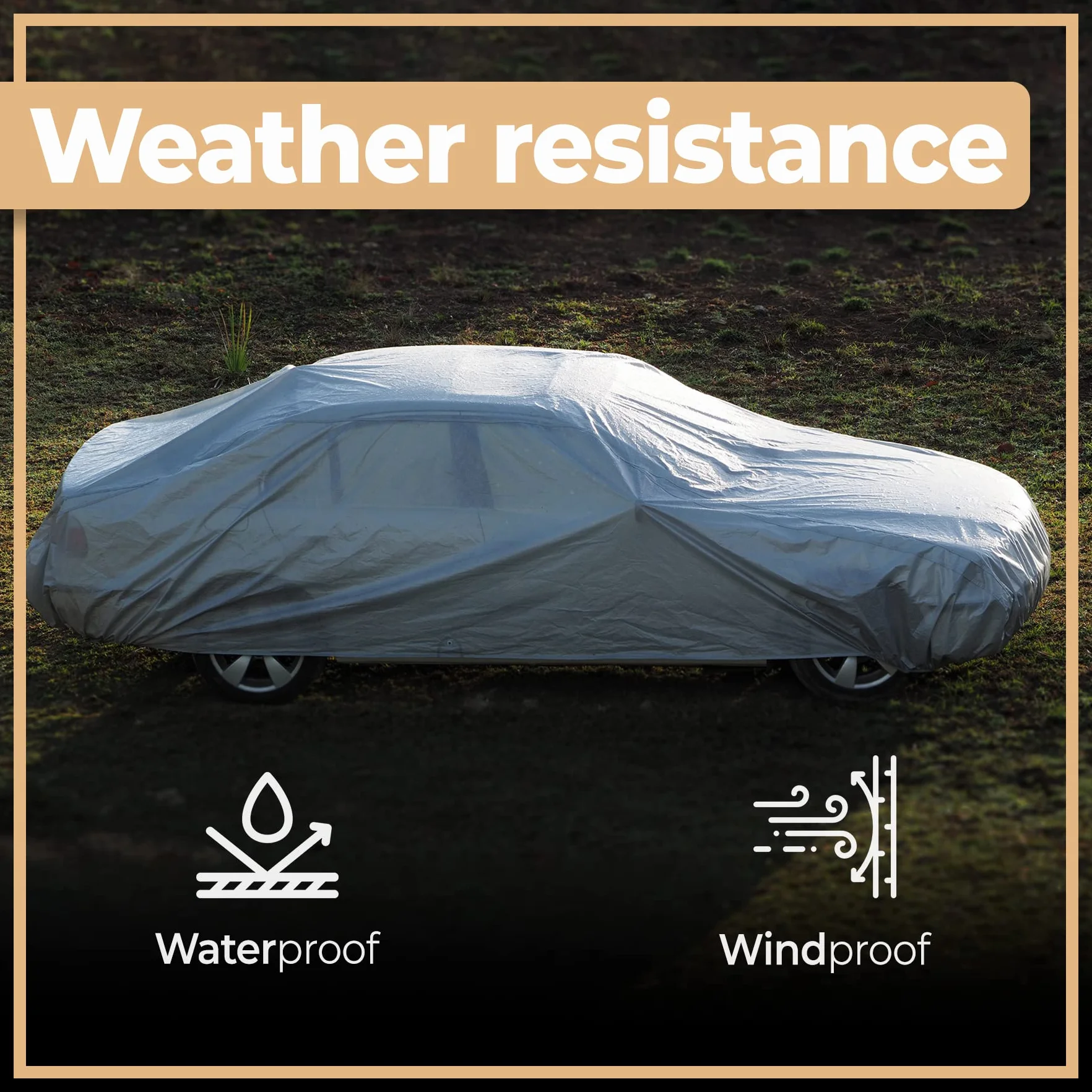 Retoo Funda Impermeable para Coche, Protección UV y contra Lluvia, PEVA, Talla L 480 cm x 175 cm x 120 cm, con Banda Elástica, Plata-Gris