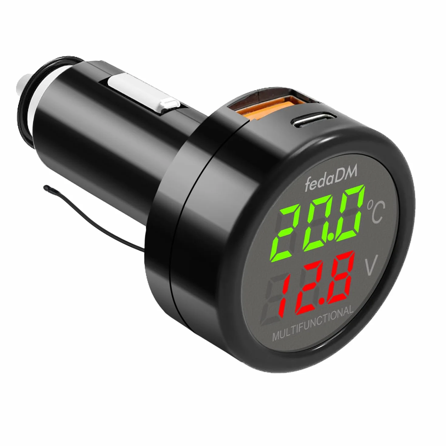 Cargador USB QC3.0+PD3.0 para coche, voltímetro, termómetro con pantalla digital LCD, probador de temperatura, voltaje, monitor de batería, adaptador USB para encendedor de coche, 12 V-24 V