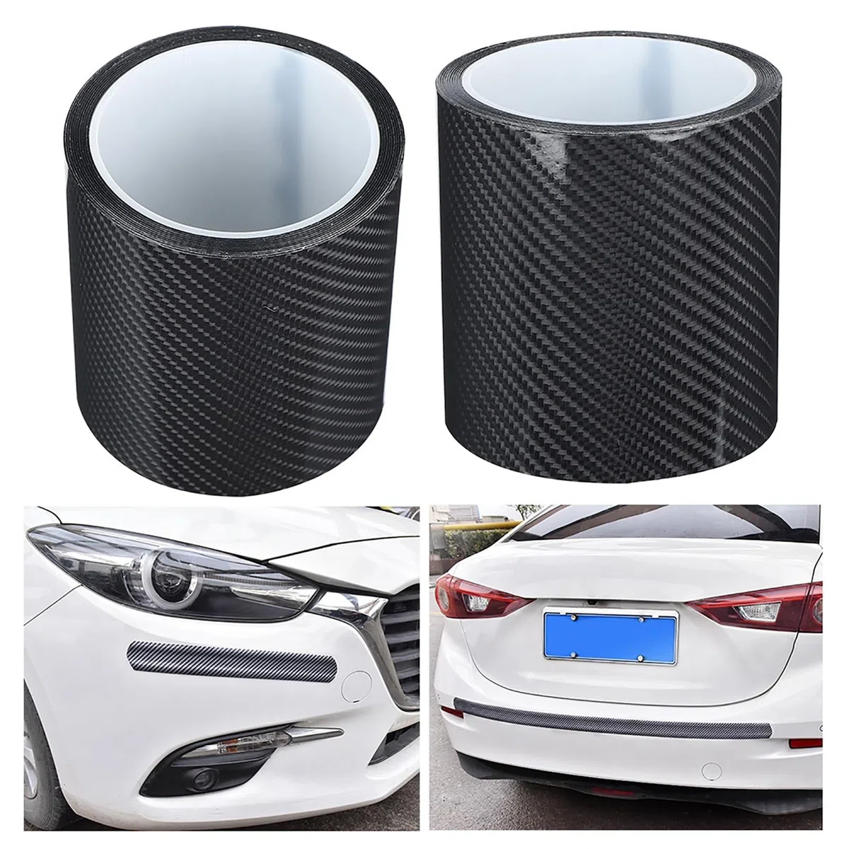 Tiras de Fibra Carbono Autoadhesivas, película Protectora antiarañazos para Coches, fácil instalación en Puertas, maleteros y Parachoques — fit for la mayoría automóviles, SUV Camiones