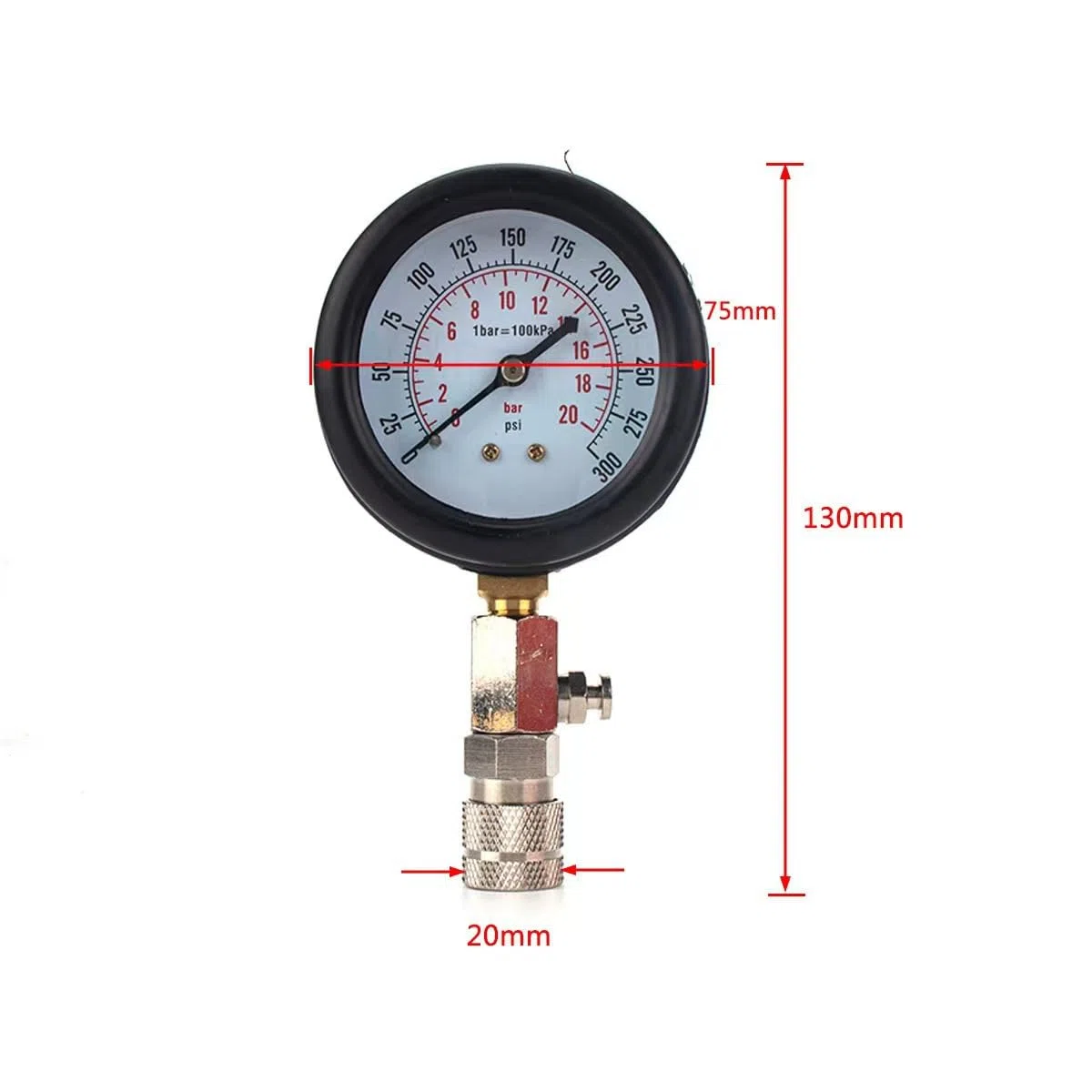 Ninabei Comprobador de compresión de cilindros para motores de gasolina test rápido y preciso medidor de compresion motor con adaptadores M10 M12 M14 M18 presión 20bar/300psi para coches motos y cami