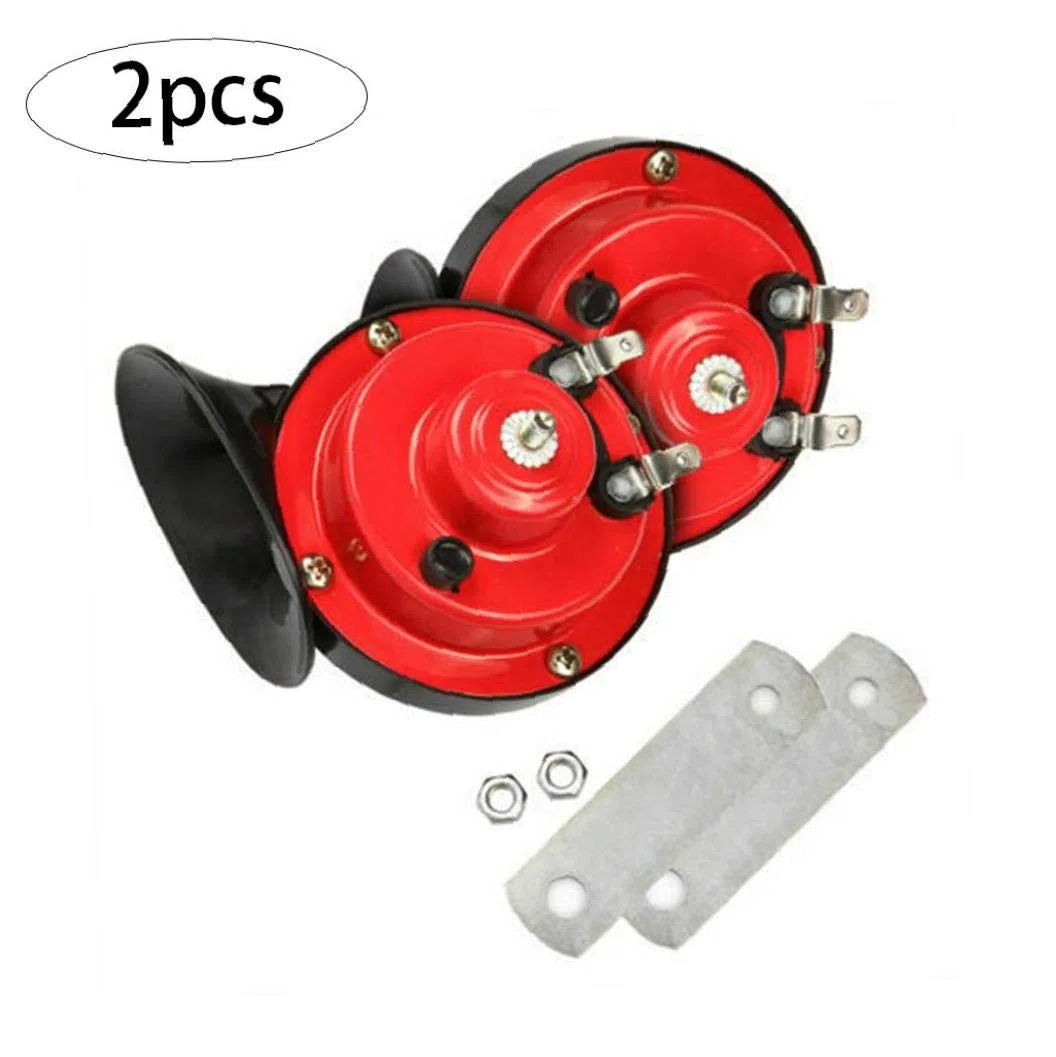 Caracol Cuerno de Aire de Tren Cuerno Kit de Motocicleta eléctrica de Hornos 24V 300DB Muy Ruidoso Cuernos de Camiones Coches Motos Barcos Negro Red 2 Piezas